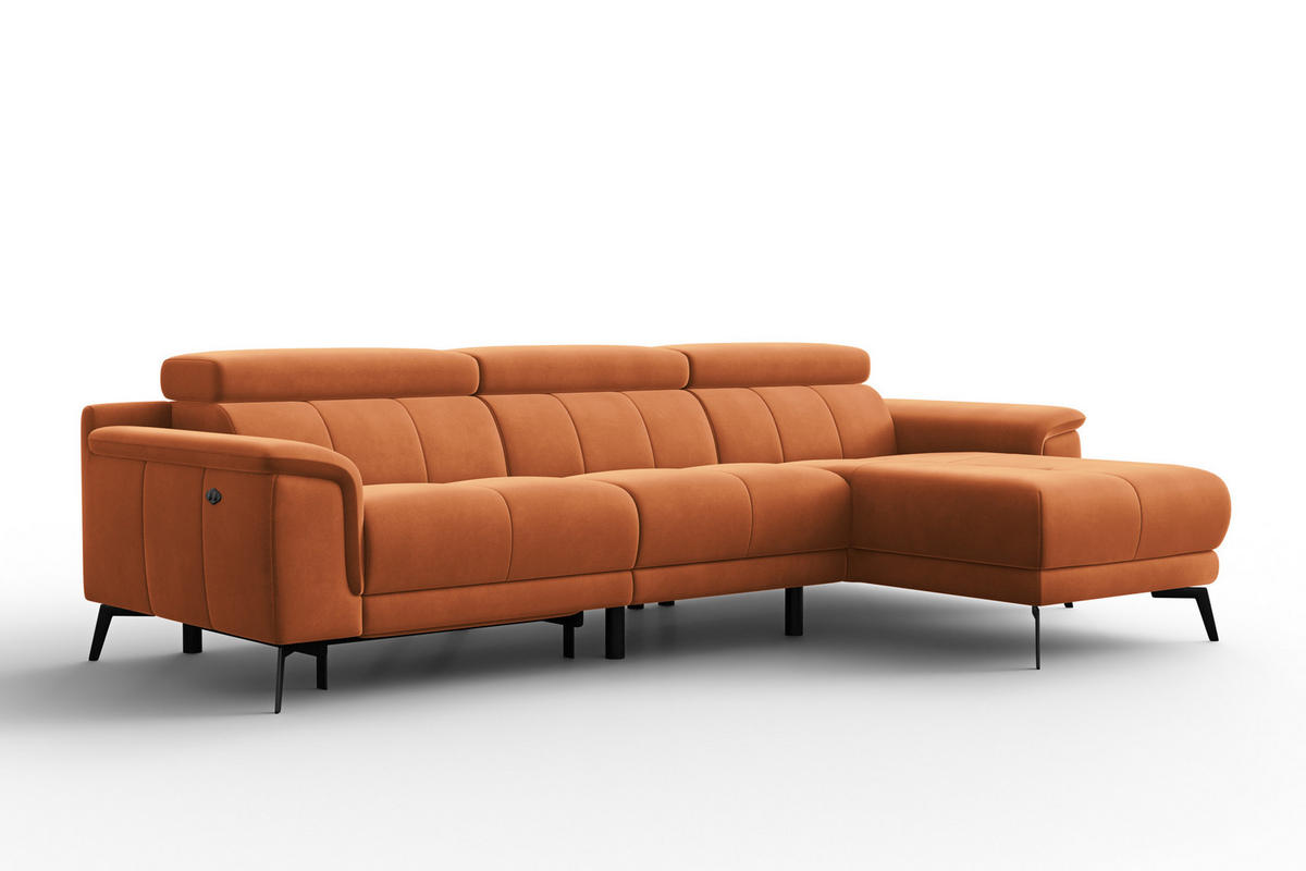 ECKSOFA FIERO 4-Sitzer RECHTS, Oranger Veloursstoff - Schwarz/Orange, Holz/Textil (288/170cm) - Courtois Laville