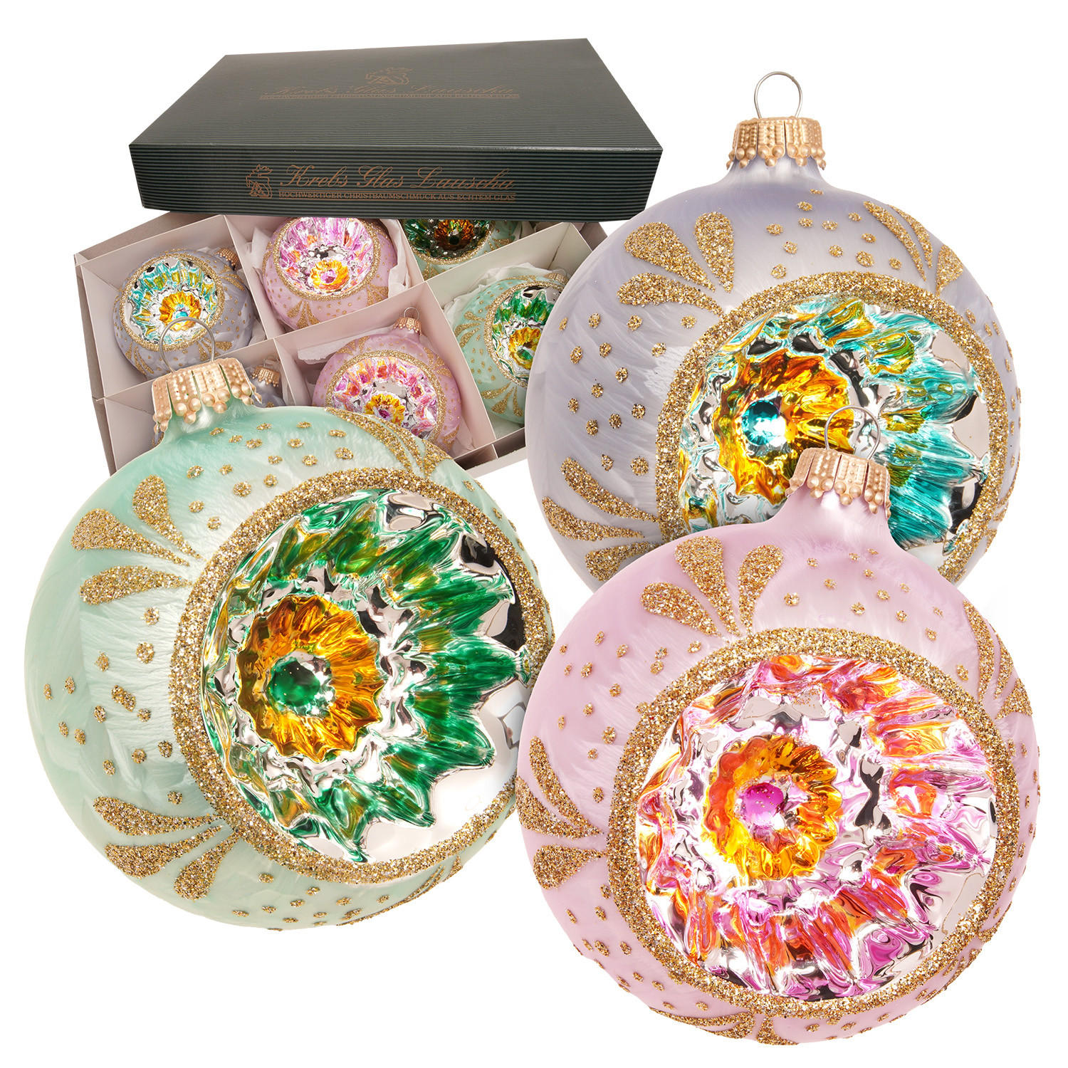 CHRISTBAUMKUGELN Set Reflexe Pastell Mehrfarbig 8cm (Glas / 6 Stk.) - Multicolor, Glas (8/8/8cm) - Krebs Glas Lauscha