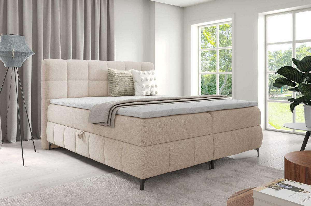 BOXSPRINGBETT 160x200 Altessa mit Bettkasten, Matratze, Topper, Beige - Beige, Holz/Textil (160/200cm) - Emporius