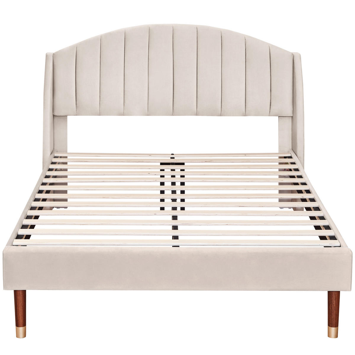 POLSTERBETT 140/200 cm Beige mit Lattenrost und Kopfteil - Beige, Textil (140/200cm) - OKWISH