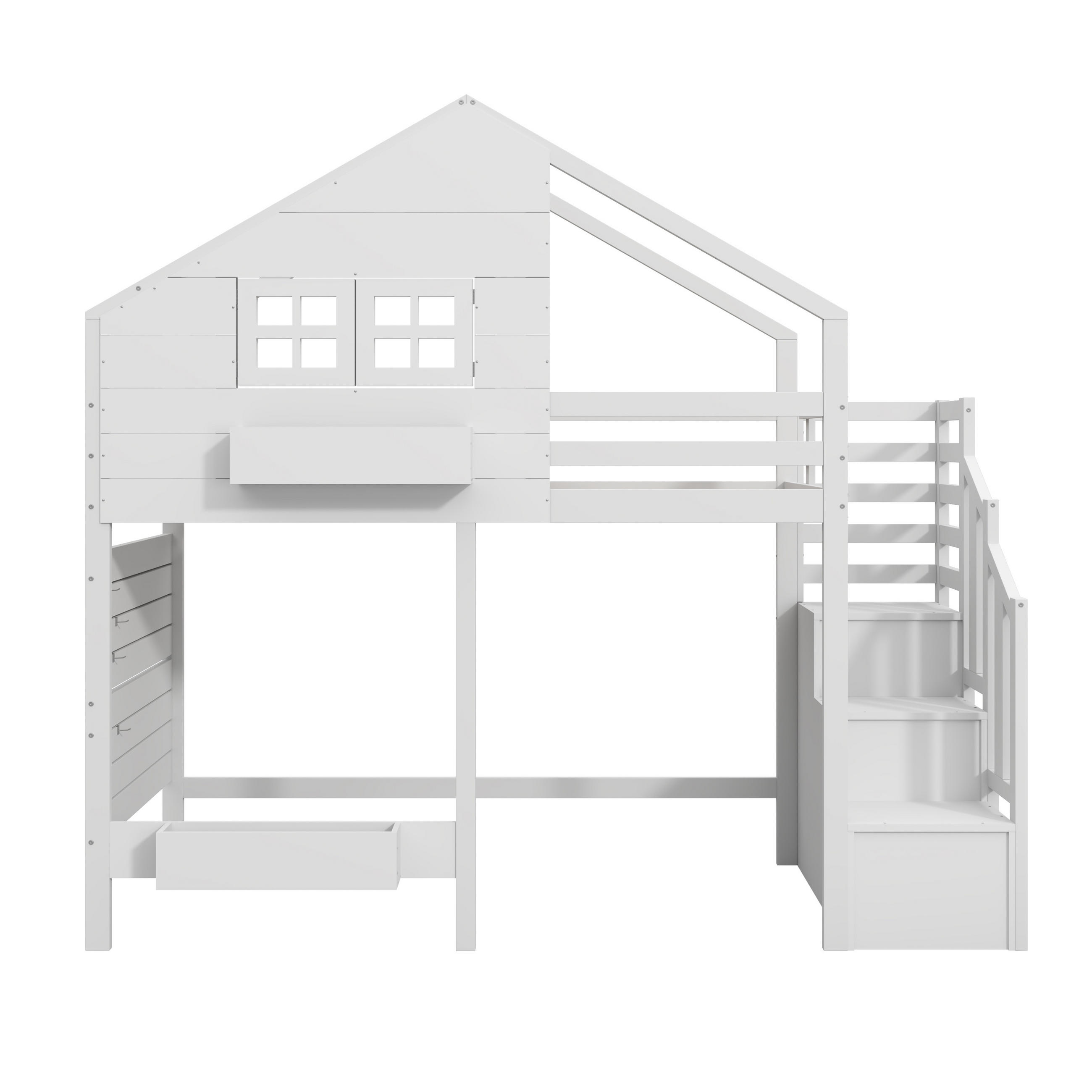 ETAGENBETT Hochbett mit Stauraumtreppe Weiß - Weiß, Holz (90/200cm) - ComfortXL