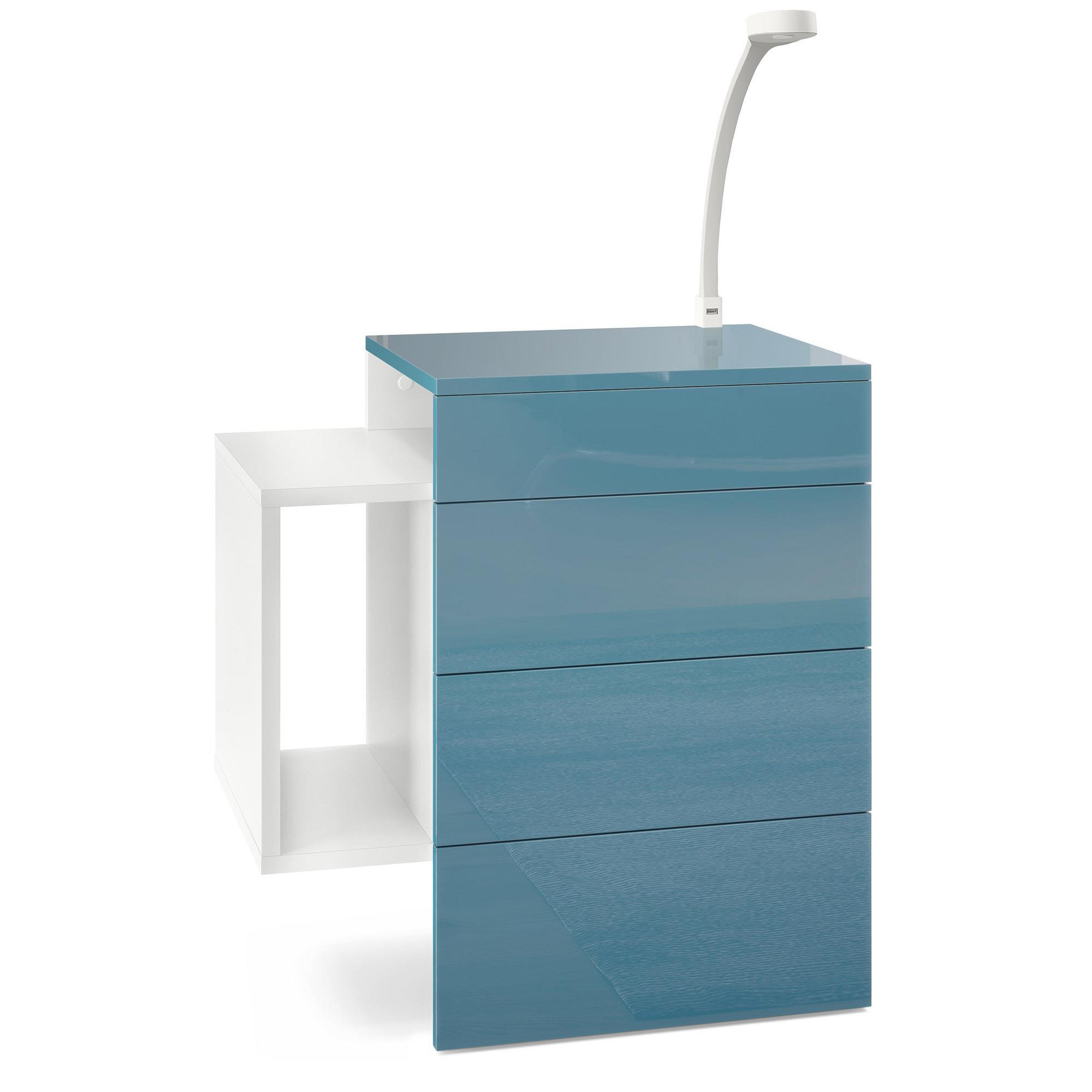 NACHTTISCH Queens Front in Petrol Hochglanz - Petrol, Holzwerkstoff (60/63/36cm) - Vladon