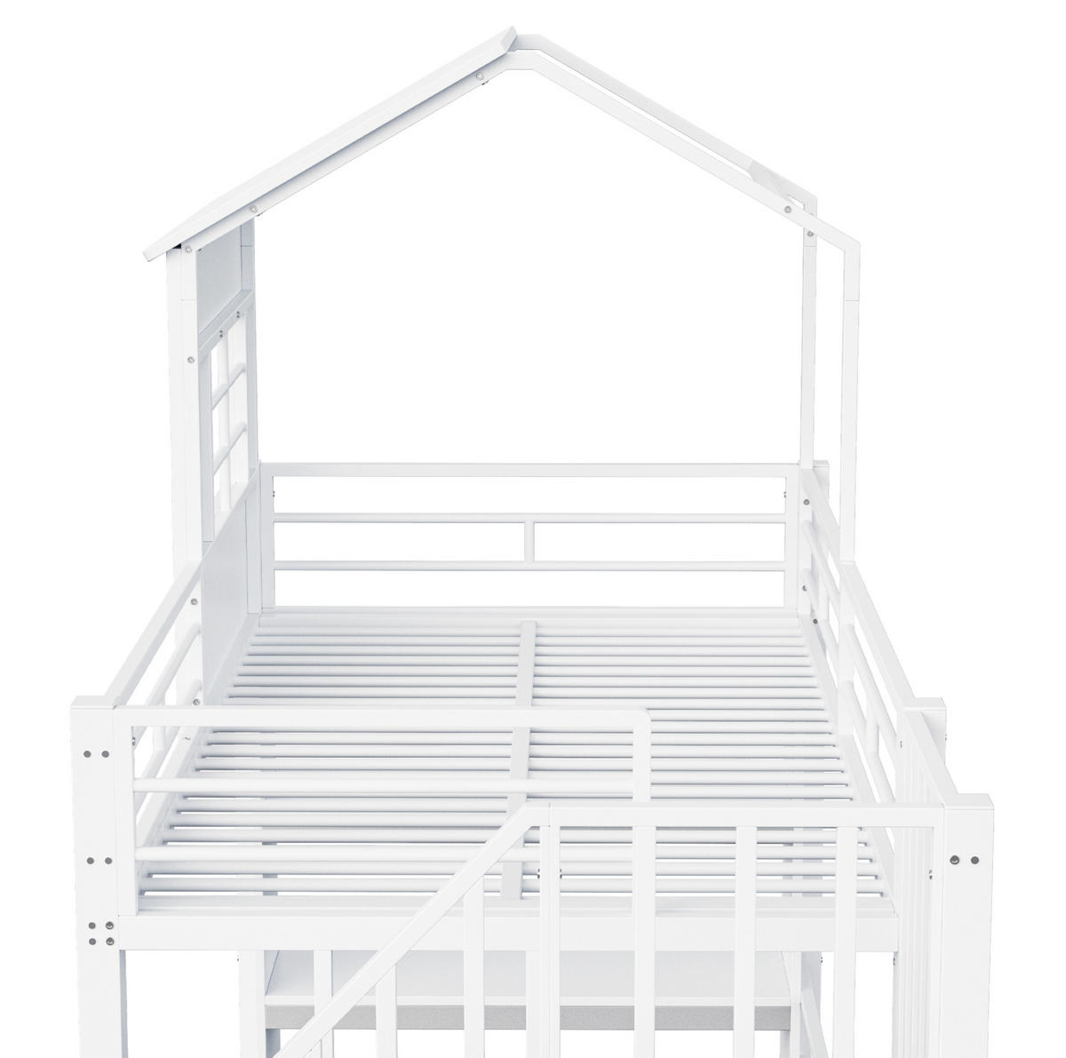 HOCHBETT 90/200 cm aus Metall und MDF mit Stauraumtreppe, Regal und Freiraum unter dem Bett, Weiß - Weiß, Metall (90/200cm) - Redom