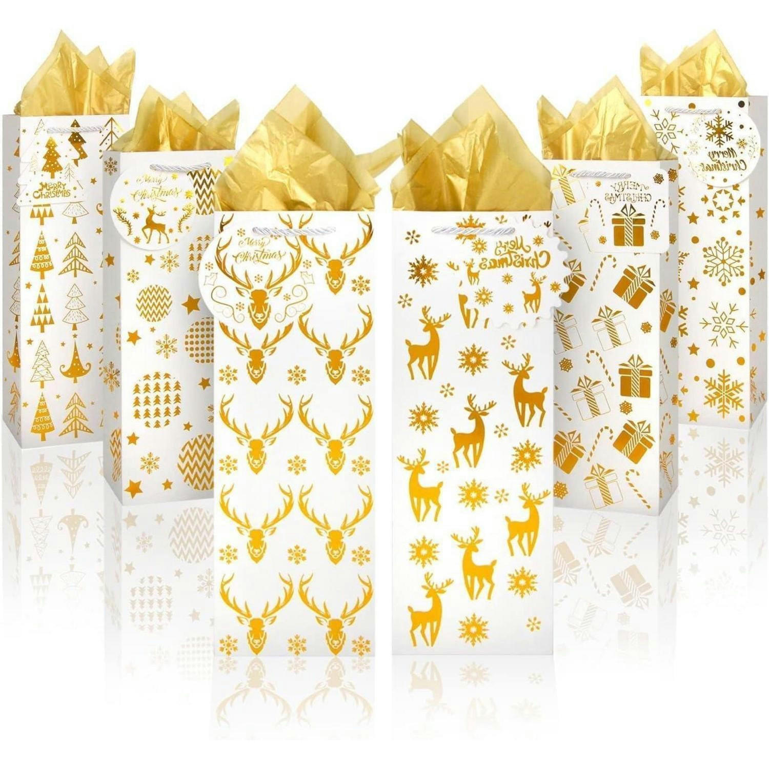 GESCHENKTASCHEN 12-teiliges Set 12,5 cm x 10 cm x 35,5 cm Goldmuster Weihnachten - Goldfarben, Karton (35.5cm)