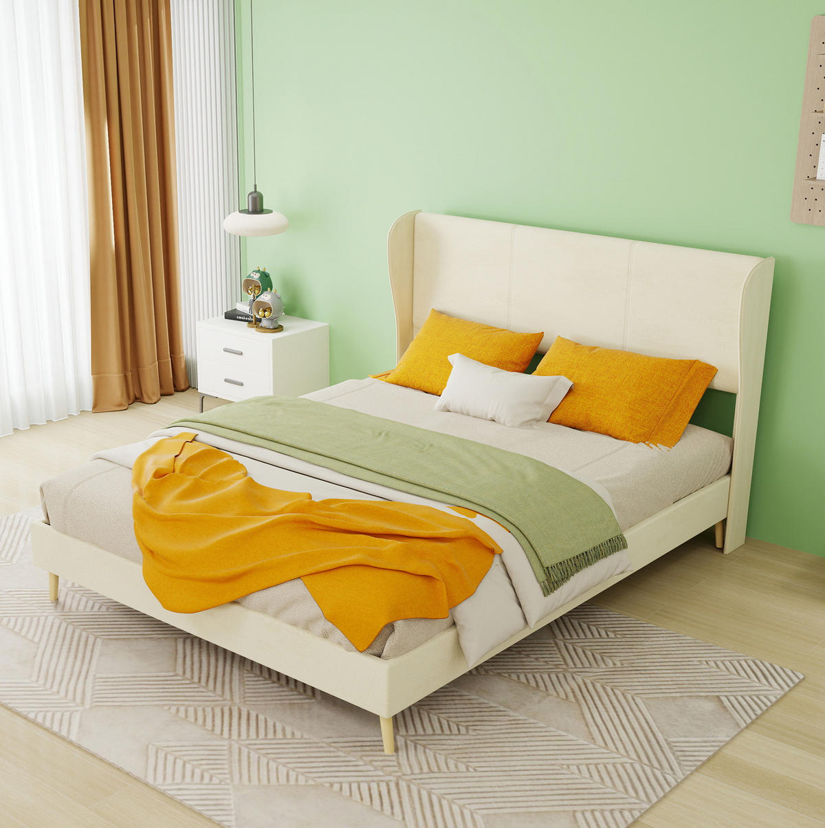 POLSTERBETT 140/200 cm mit Matratze, weichem Kopfteil und stabilem Metallgestell, Beige - Beige, Textil (140/200cm) - Redom