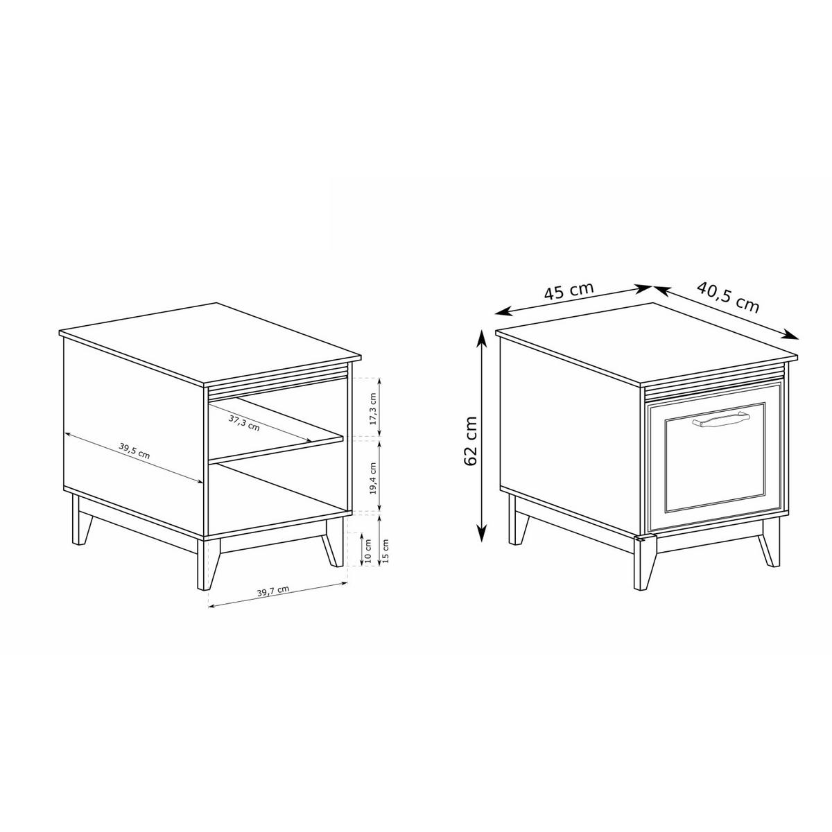 NACHTTISCH Windsor W-11 45 x 62 x 40,5 cm Kaschmir - Kaschmir/Eichefarben, Eichenholz/Holzwerkstoff (45/62/40.5cm) - Koseto