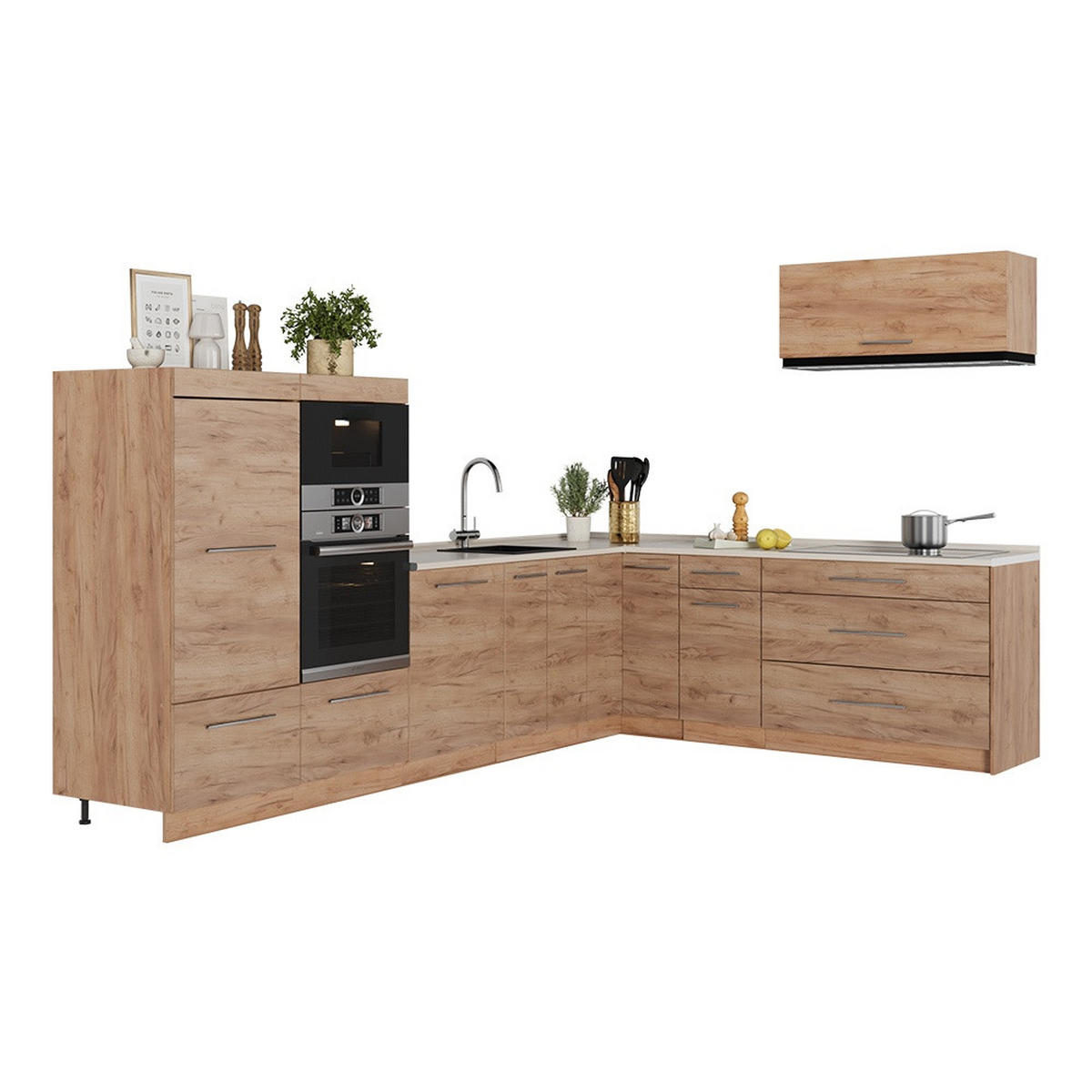 KUHINJA U OBLIKU SLOVA L Fame-Line, Hrast zlatnog tona/Hrast zlatnog tona, 327 x 227 cm, RP Mramor - hrast medunac, drvni materijal (327/153.6/60cm) - Vicco