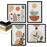 WANDBILDER 4er-Set - 50x50 cm & 40x60 cm Schwarzer Rahmen - Abstrakte Pflanzenformen - Schwarz, Kunststoff (50/50cm) - ArtPrintCave