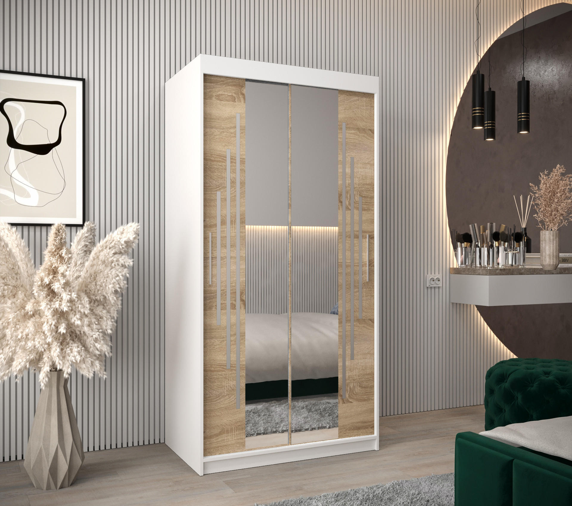 SCHWEBETÜRENSCHRANK 200/100/62 2-türig - Silberfarben/Weiß, Holz/Kunststoff (100/200/62cm) - Abiks Möbel