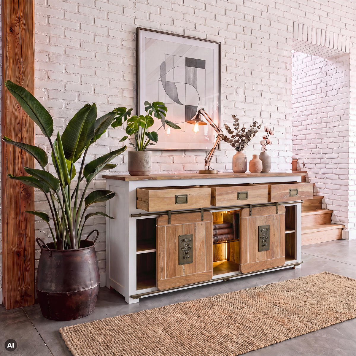 SIDEBOARD Mango / Altholz 180x45x90 weiß lackiert RAILWAY LUX #502 - Weiß, Holz (180/90/45cm) - Massivmoebel24
