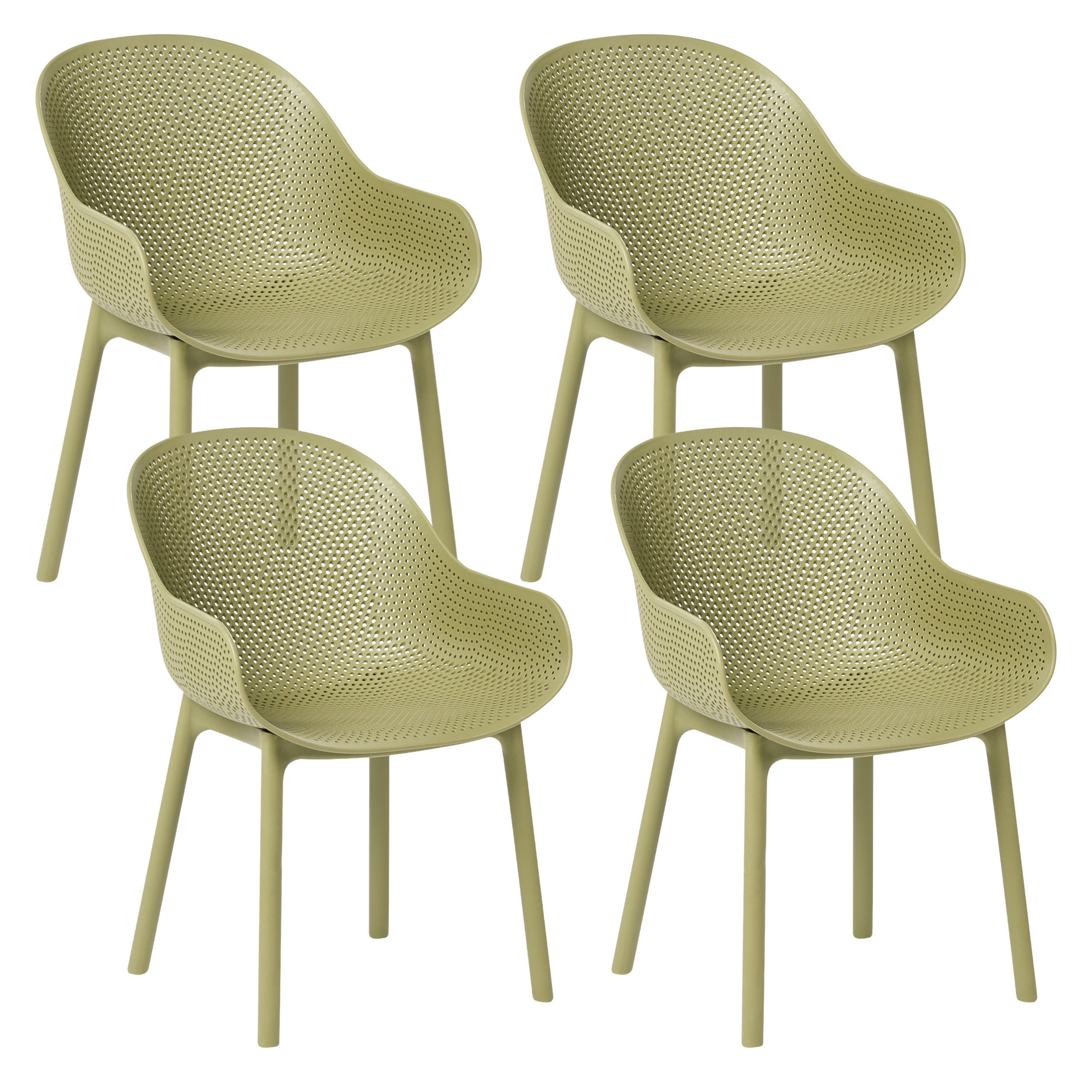 GARTENSTUHL 4er Set Olivgrün Tiggiano - Olivgrün, Kunststoff (58/85/51cm) - Beliani