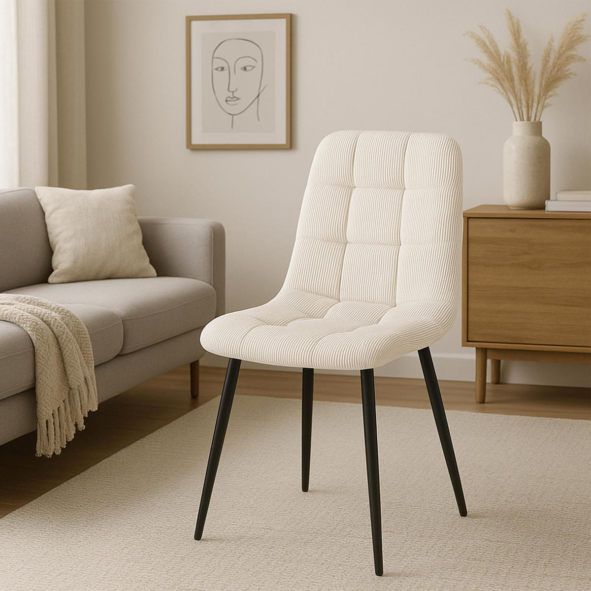 ESSZIMMERSTUHL 2er Set Fanor Cord Creme Wohnzimmerstuhl - Creme, Textil (45/84/55cm) - DELUKE