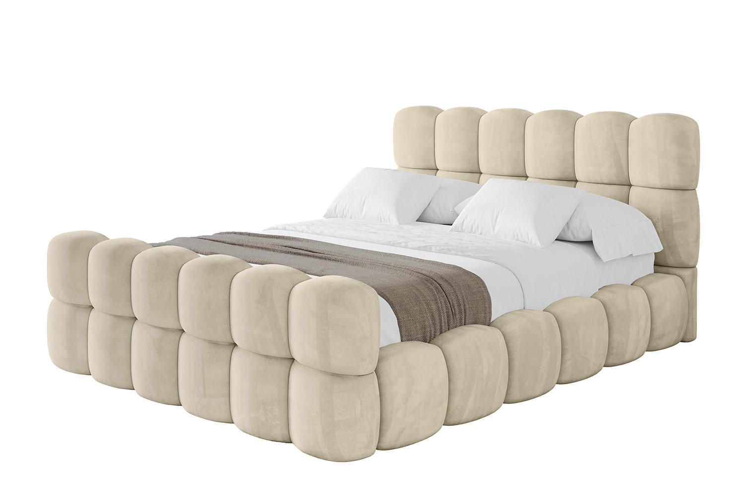 POLSTERBETT mit Bettkasten, Fußteil und Lattenrost, Boxbett ohne Matratze - LEYA-Z 200x200 Beige - Ecru, Holzwerkstoff/Textil (200/200cm) - ALTDECOR