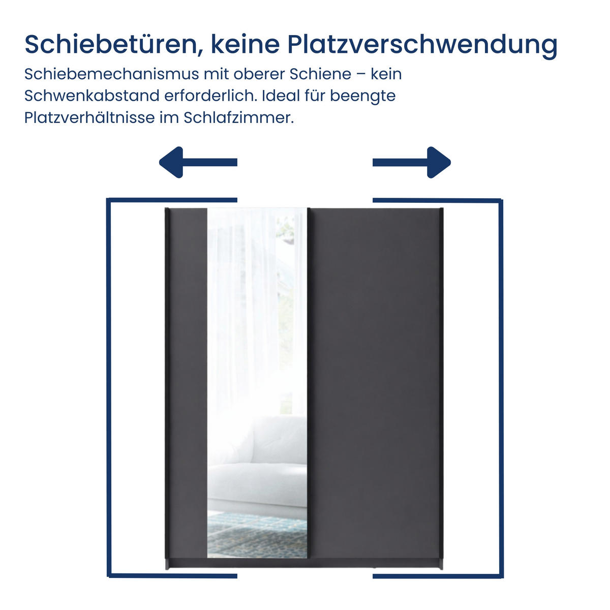SCHWEBETÜRENSCHRANK 2-Türen 180 cm mit Spiegel in Graphit - Graphitfarben, Holzwerkstoff (62/198.5/180.6cm) - Home Collective