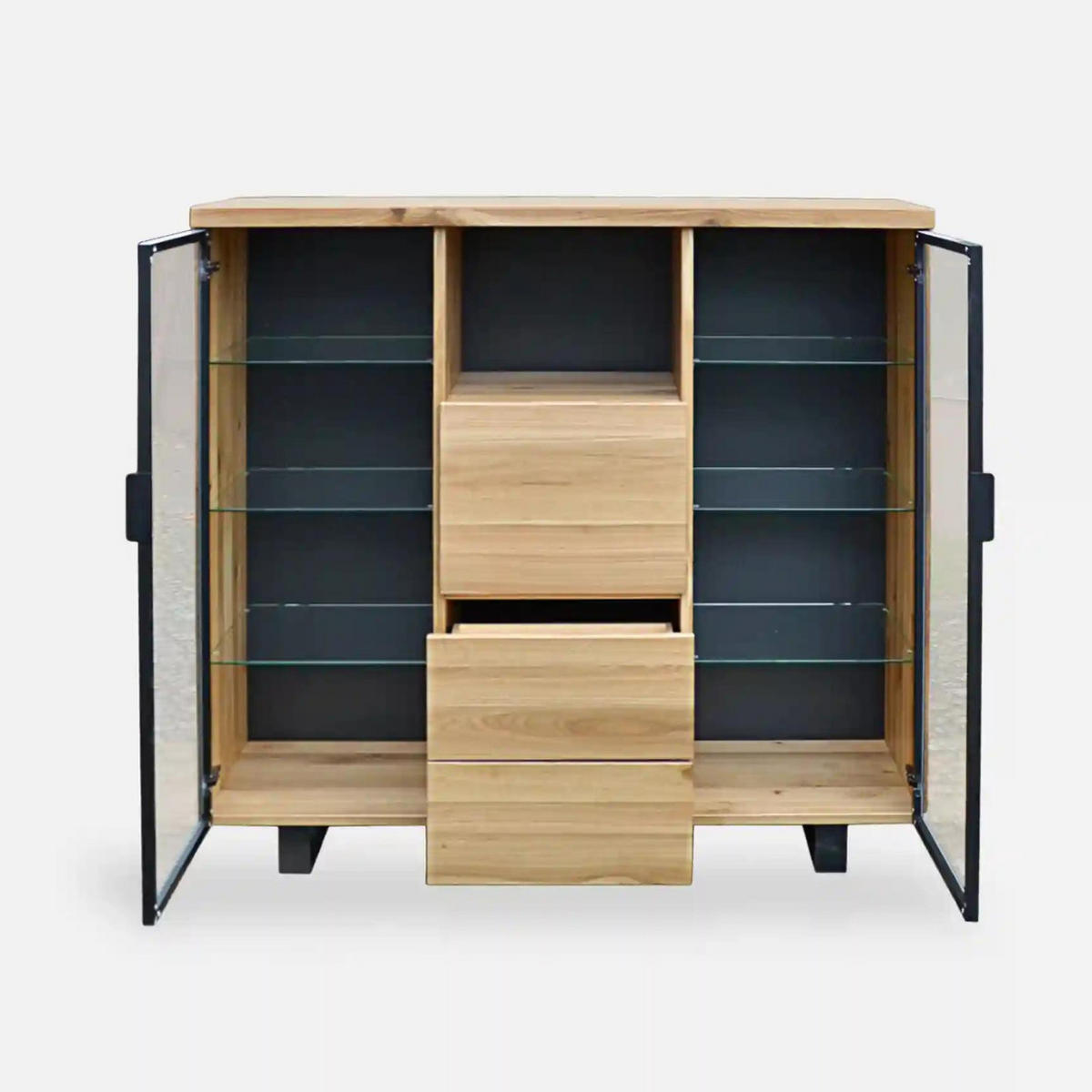 BARSCHRANK aus Massivholz für Flaschen und Gläser DELIO - Eichefarben, Holz (135/130/45cm) - Rawood Furniture