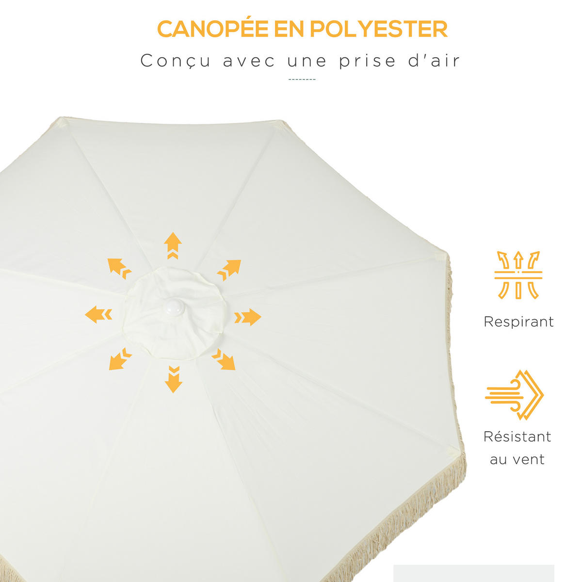 SONNENSCHIRM DE-11468 neigbar, mit Fransen, Kurbel Weiß - Weiß, Textil (265/265cm) - ComfortXL