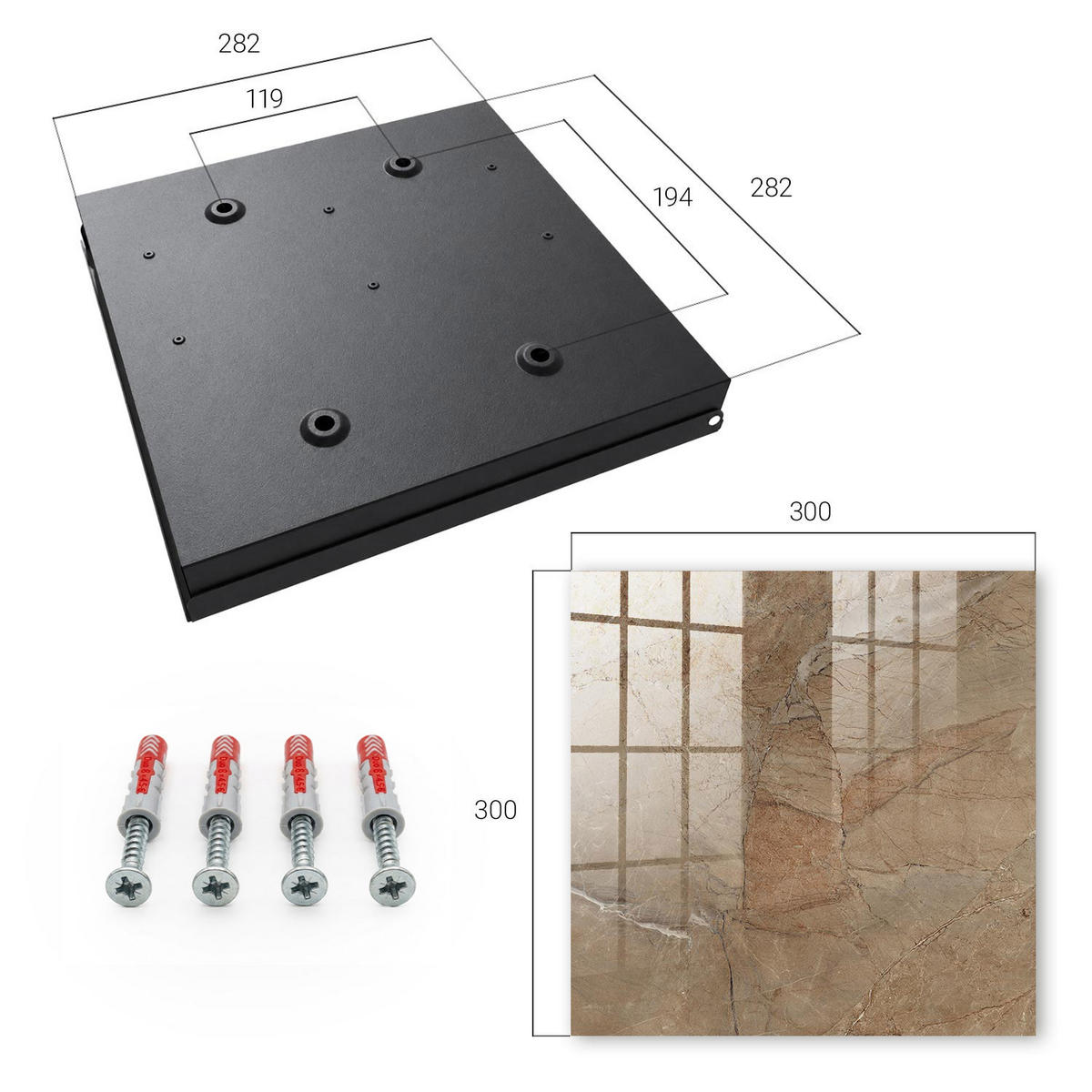 SCHLÜSSELBOX Schwarz 30x30 cm- Türöffnung nach rechts - Steintextur - Hellbraun, Metall (30/30/5cm) - TULUP
