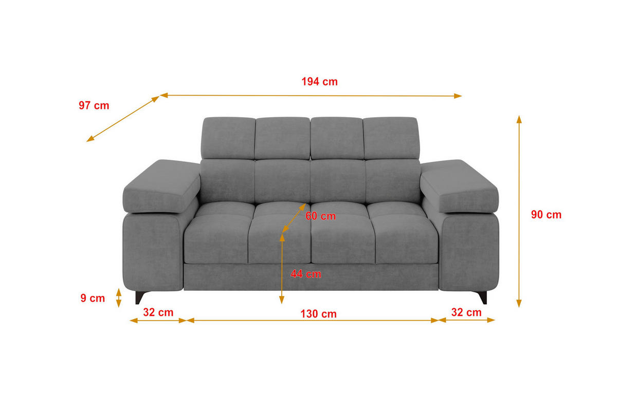 SOFA 2-Sitzer LORD-S1 194x97x90 cm Grau Samt - Taupe, Holzwerkstoff/Textil (194/90/97cm) - ALTDECOR