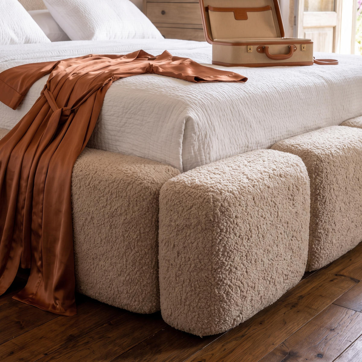 POLSTERBETT SUENO 180x200 cm in Beige, gepolstertes Kopfteil, Metalllattenrost, Bettkasten, Bouclé-Stoff - Beige/Naturfarben, Holz/Textil (180/200cm) - Muffo