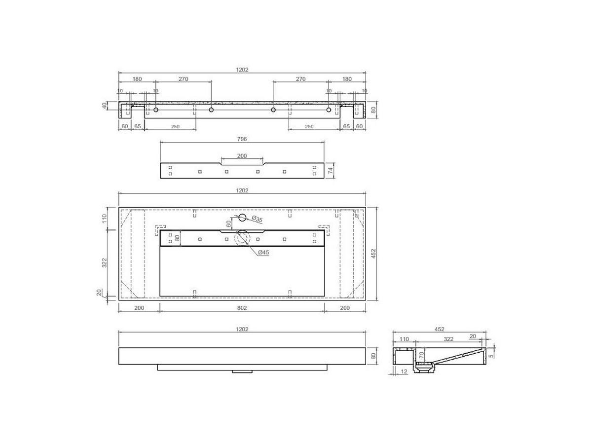 WASCHBECKEN hängend - 120 x 45 x 8 cm - Solid Surface - Marmor-Optik Schwarz - OKAPA - Schwarz, Stein (120.2/8/45.2cm) - Vente-Unique