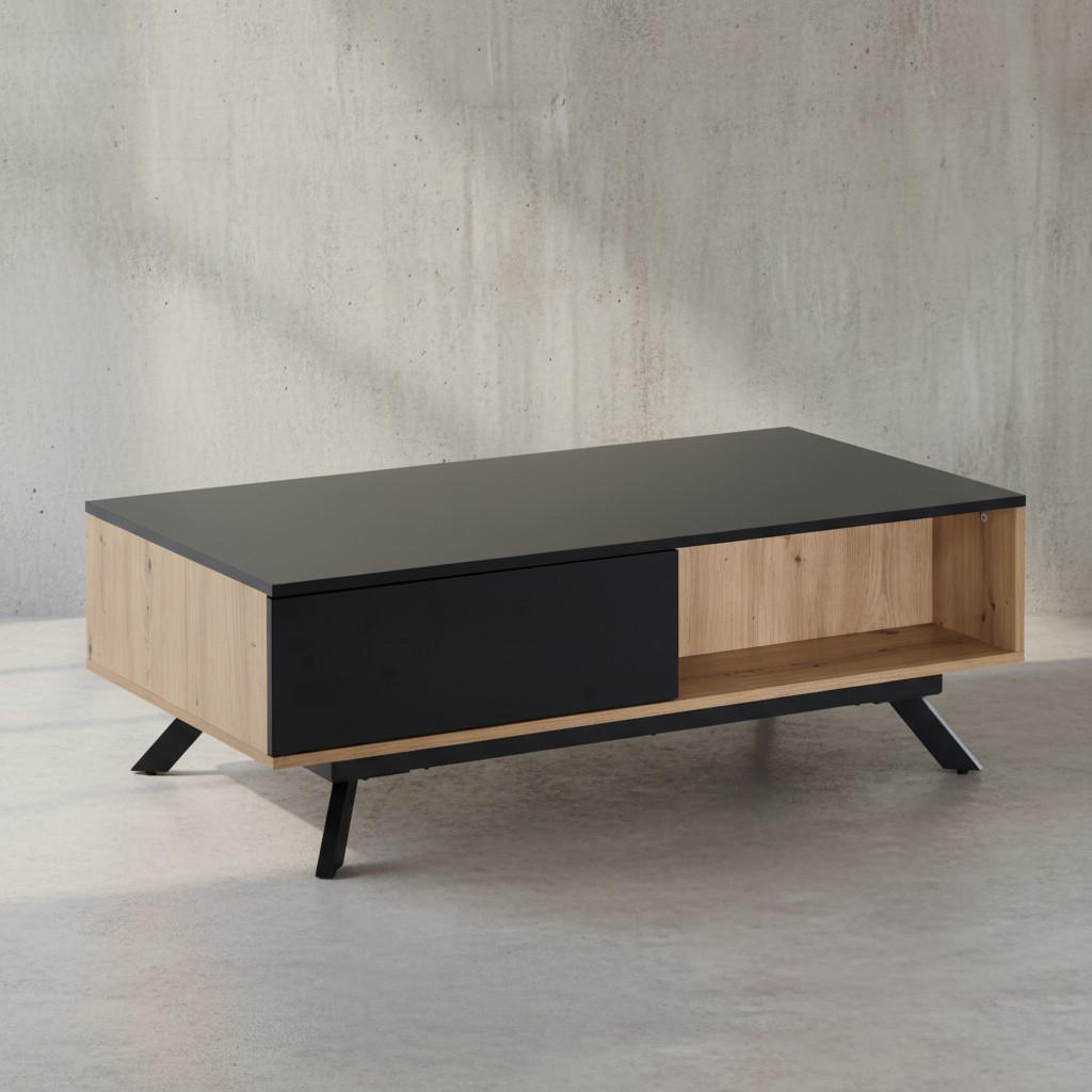 COUCHTISCH Eiche-Dekor Schwarz mit Stauraum, Wasserabweisend, 110x60x38 cm - Schwarz/Braun, Holz/Metall (60/110/38cm) - KADIMA DESIGN
