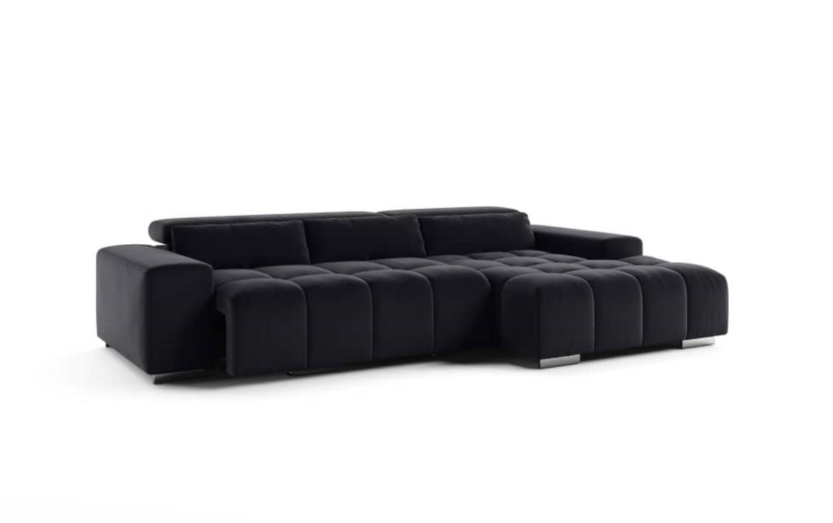 ECKSOFA mit elektrischem Sitzvorschub und verstellbaren Kopflehnen - Chromfarben/Schwarz, Textil (186/307cm) - Cotta