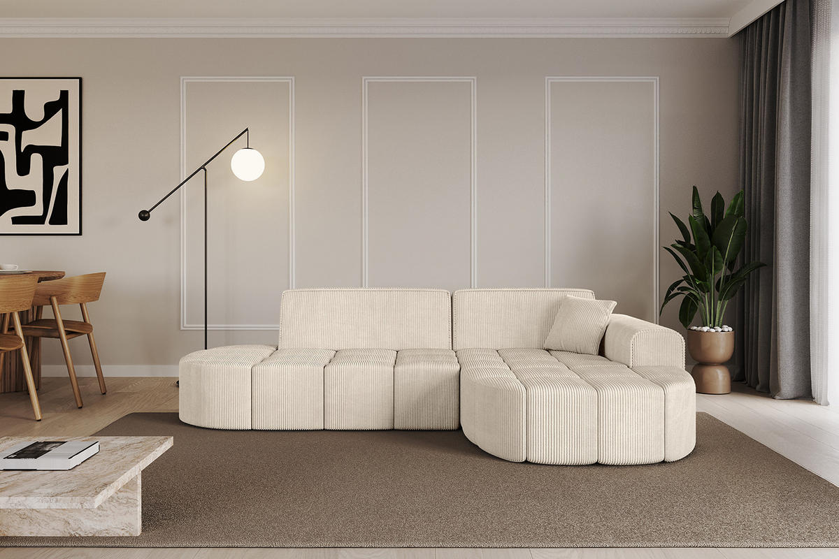 ECKSOFA Ottomane Rechts LIVO-L1 - 252x173x79,5 cm Beige - Beige, Holzwerkstoff/Textil (252/173cm) - ALTDECOR