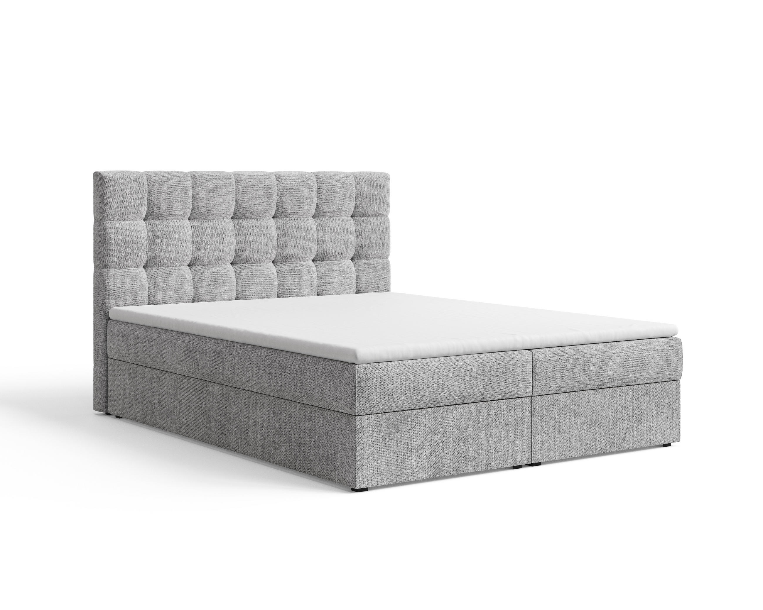BOXBETT - Bett 05 OSLO - Aragon - 140x200 cm - mit Bettkasten und Komfort-Topper - Hellgrau, Holz (140/200cm) - ROYAL24_MARKT