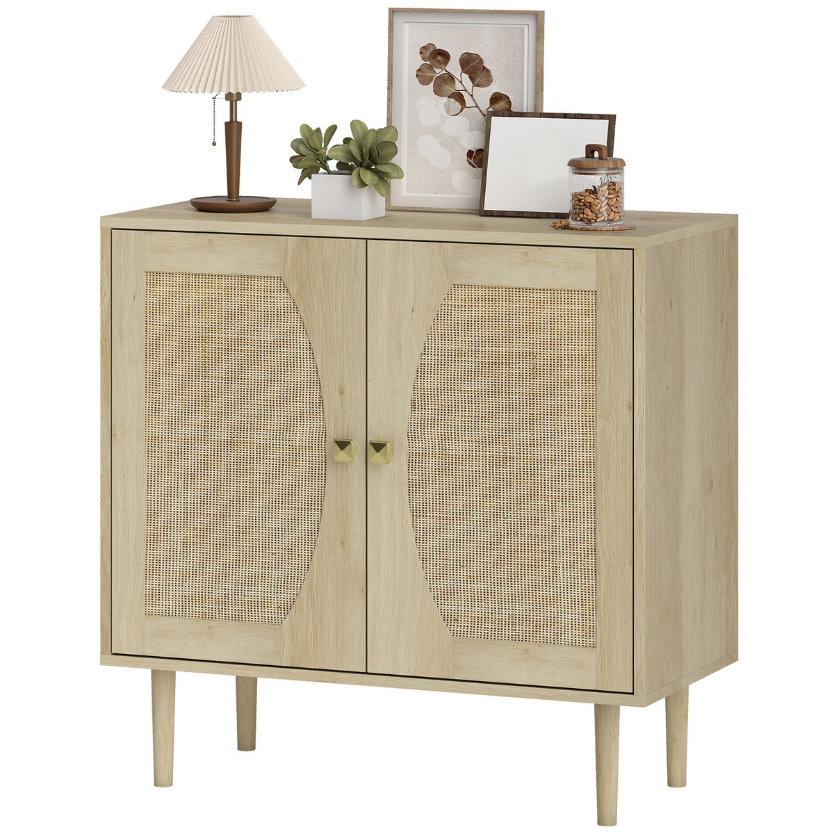 SIDEBOARD DE-11247 2 Türen mit Rattan-Front Naturholz - Naturfarben, Holzwerkstoff (80/79/38cm) - ComfortXL