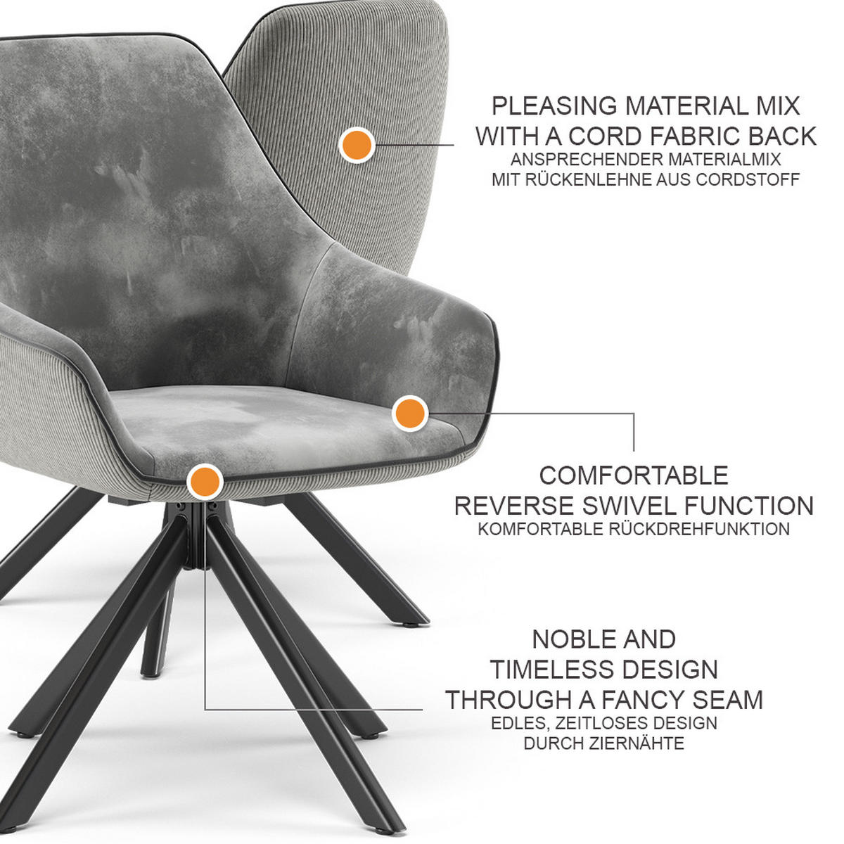 KŘESLO DO OBÝVACÍHO POKOJE Eleganza Šedá - světle šedá, kov (60/89/62cm) - Vicco