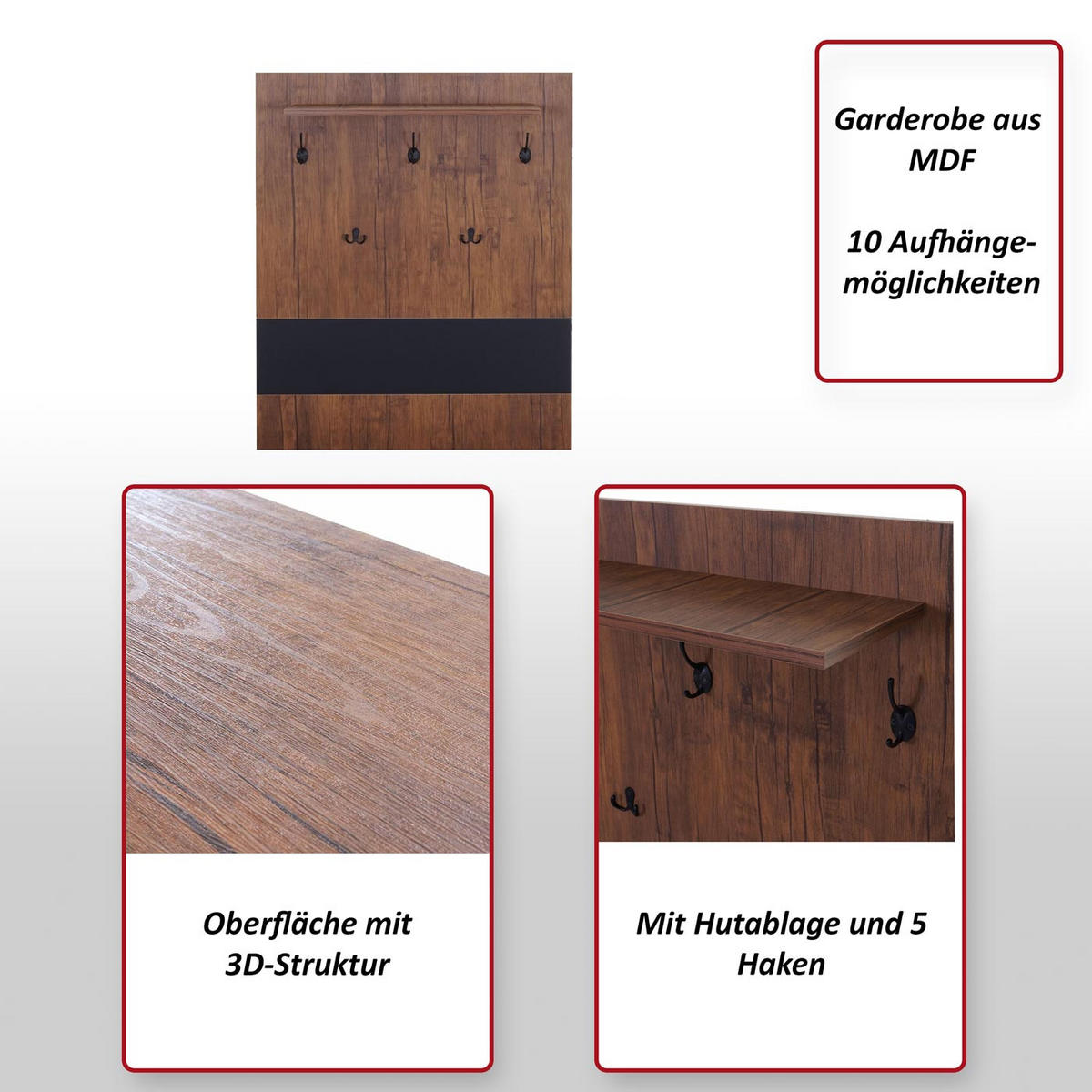 WANDGARDEROBE Wildeiche Dekor, Schwarz - Wildeiche/Schwarz, Holzwerkstoff (80/100/21cm) - MCW