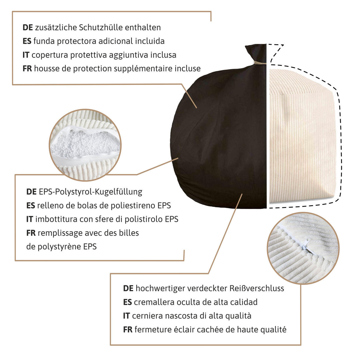 SITZSACK CUBE Dark Chocolate - Dunkelbraun/Braun, Textil (60/60/60cm) - Dreamroots