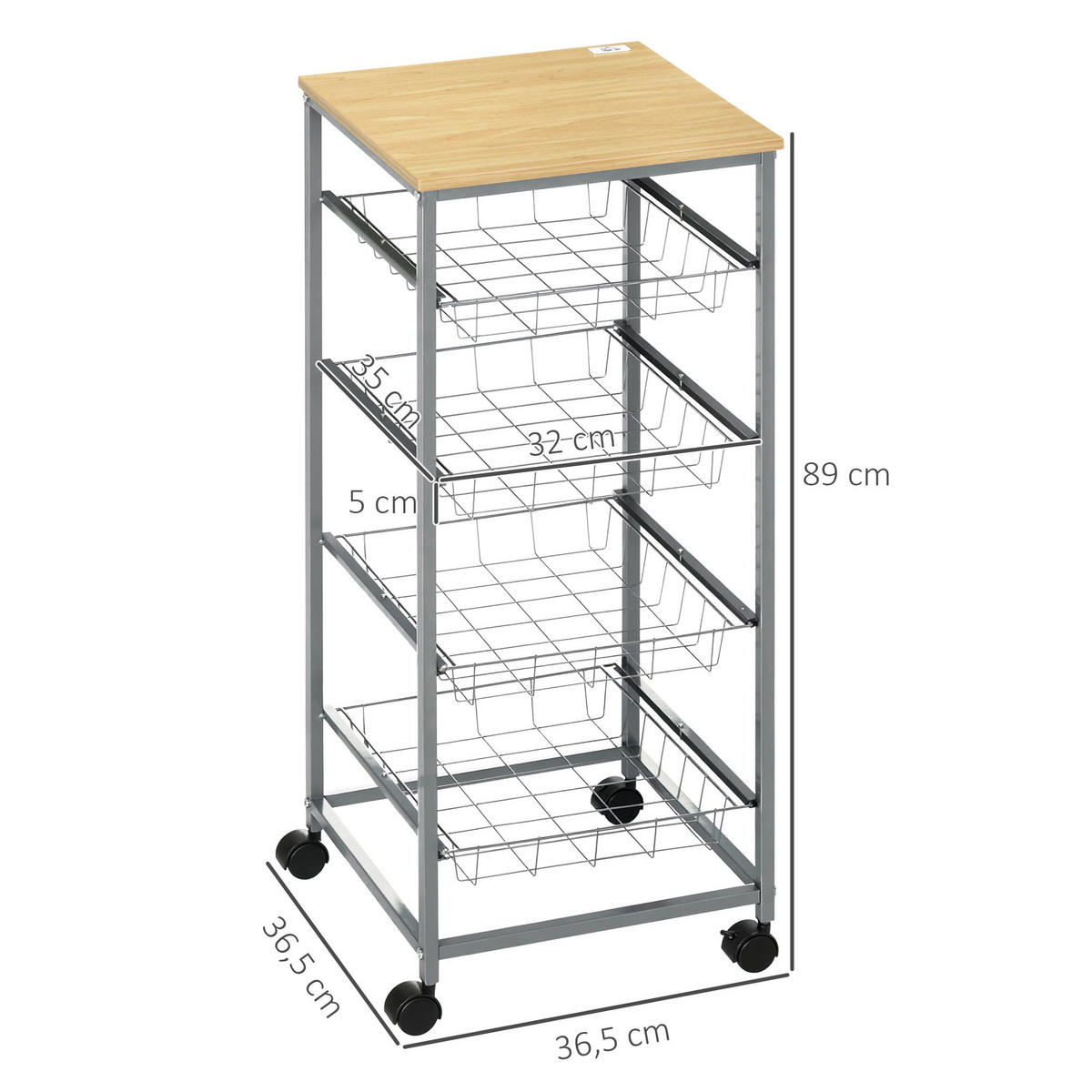 KÜCHENWAGEN, Stahl, MDF, Silber - Silberfarben, Metall (365/89/365cm) - HOMCOM
