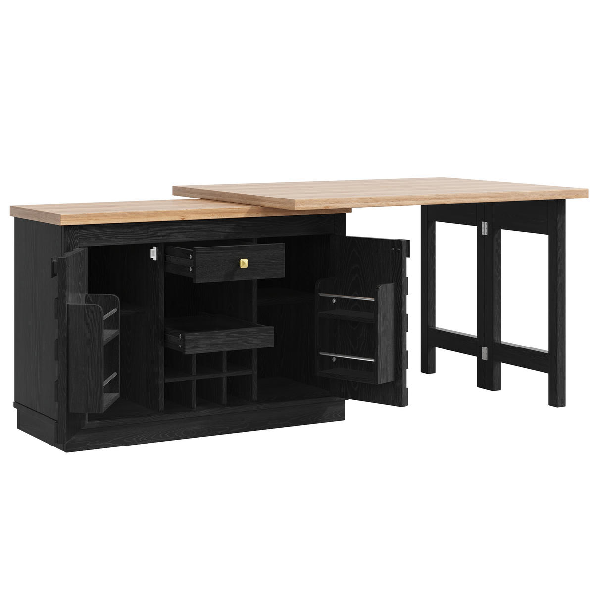 KÜCHENINSEL DE-38580 ausziehbar 120-197 cm 360° drehbar Schwarz - Schwarz, Holzwerkstoff (120/74.2/40cm) - ComfortXL