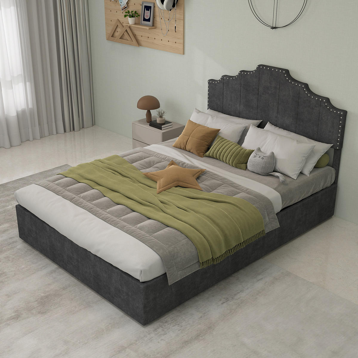 POLSTERBETT 140x200 cm Stauraum hydraulisch grau - Grau, Textil (140/200cm) - LEBENLANG