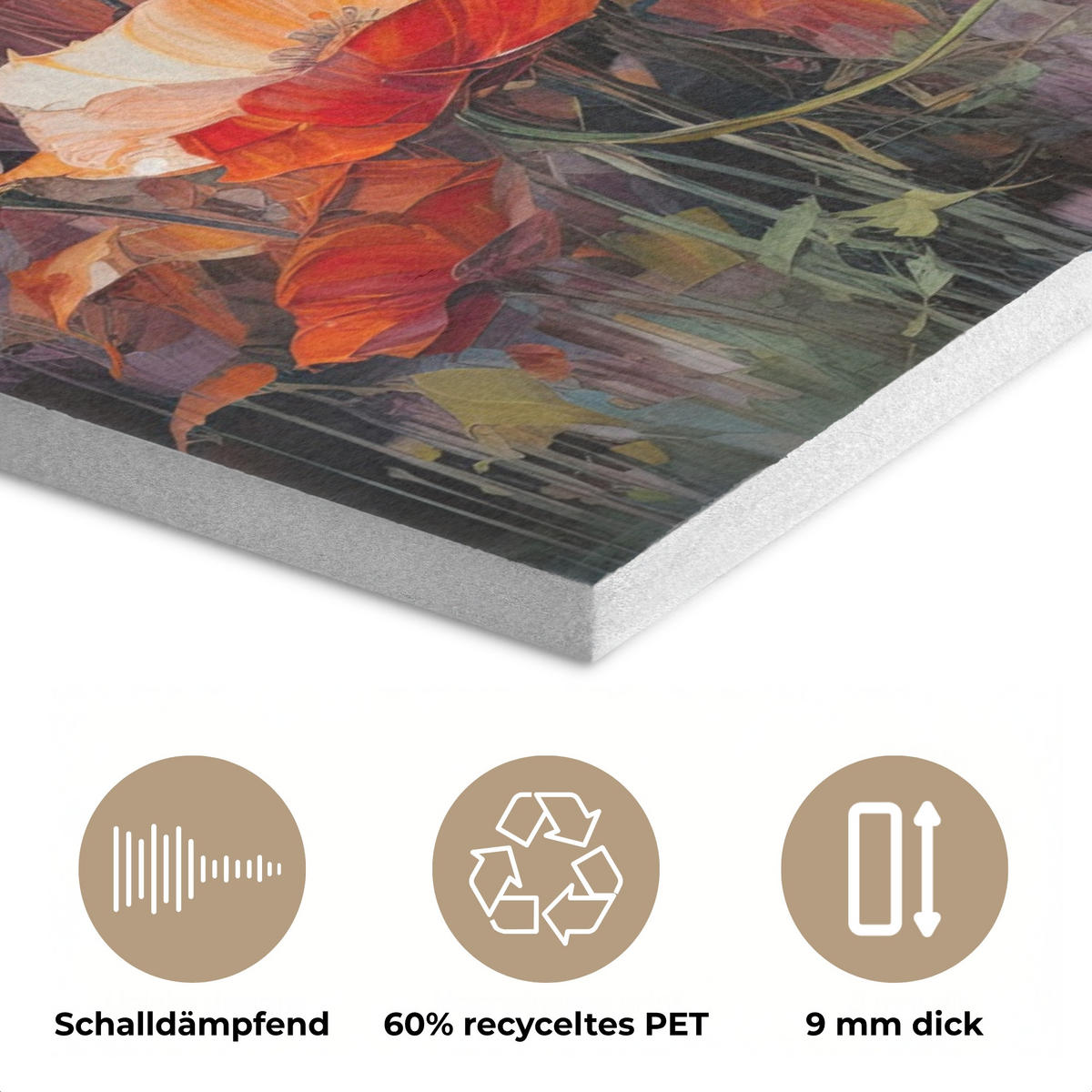 AKUSTIKBILD Blumen - Aquarell - Kunst - Botanisch - Natur Akustikpaneele 90x60 cm - Orange, Kunststoff (90/60/0.9cm) - MuchoWow