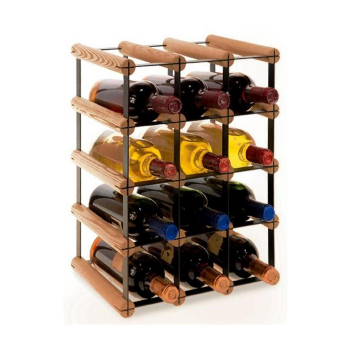 WEINREGAL Vinotega Mod Metal 42,5x32,5x24,5 cm 3x4 Flaschen Massives Kiefernholz Braun Geölt - Braun, Holz (32.5/42.5/24.5cm) - PROREGAL