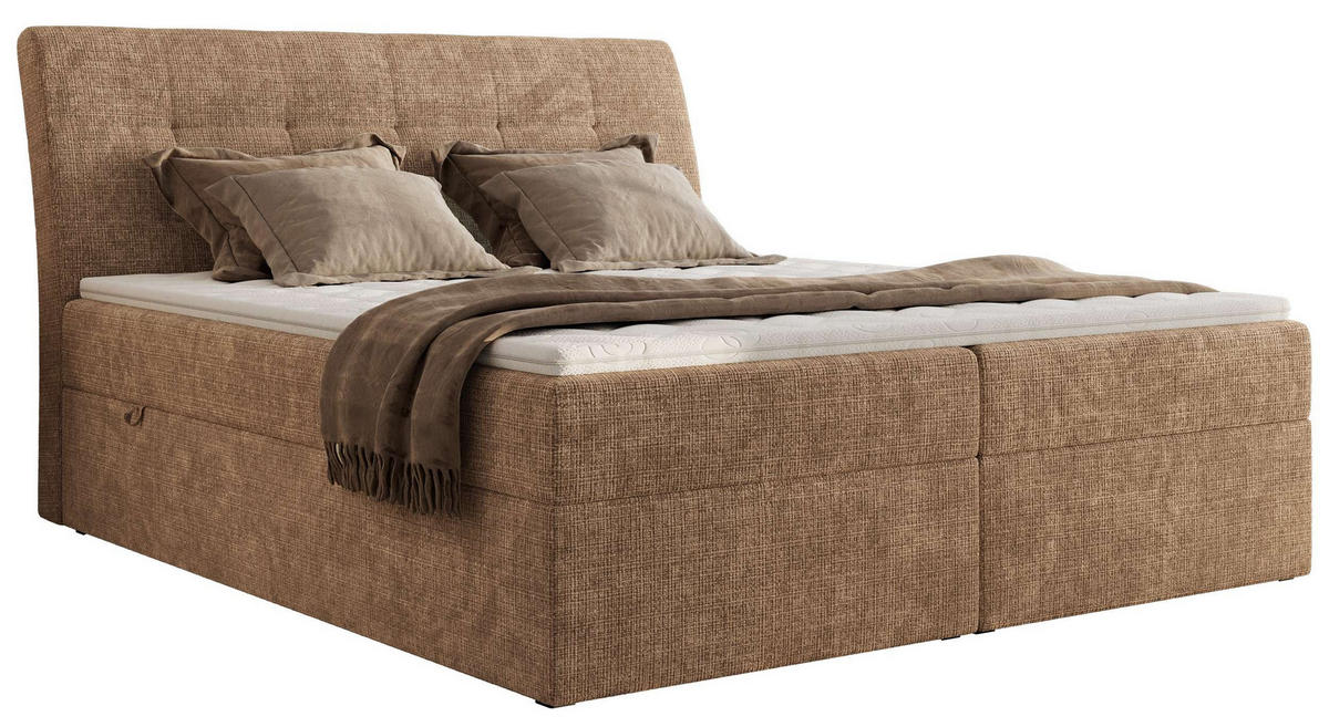 BOXBETT DAGOS 140/200 - Hellbraun Schenille grob gewebt - H4 - Topper T25 - Hellbraun, Textil (140/200cm) - MKS