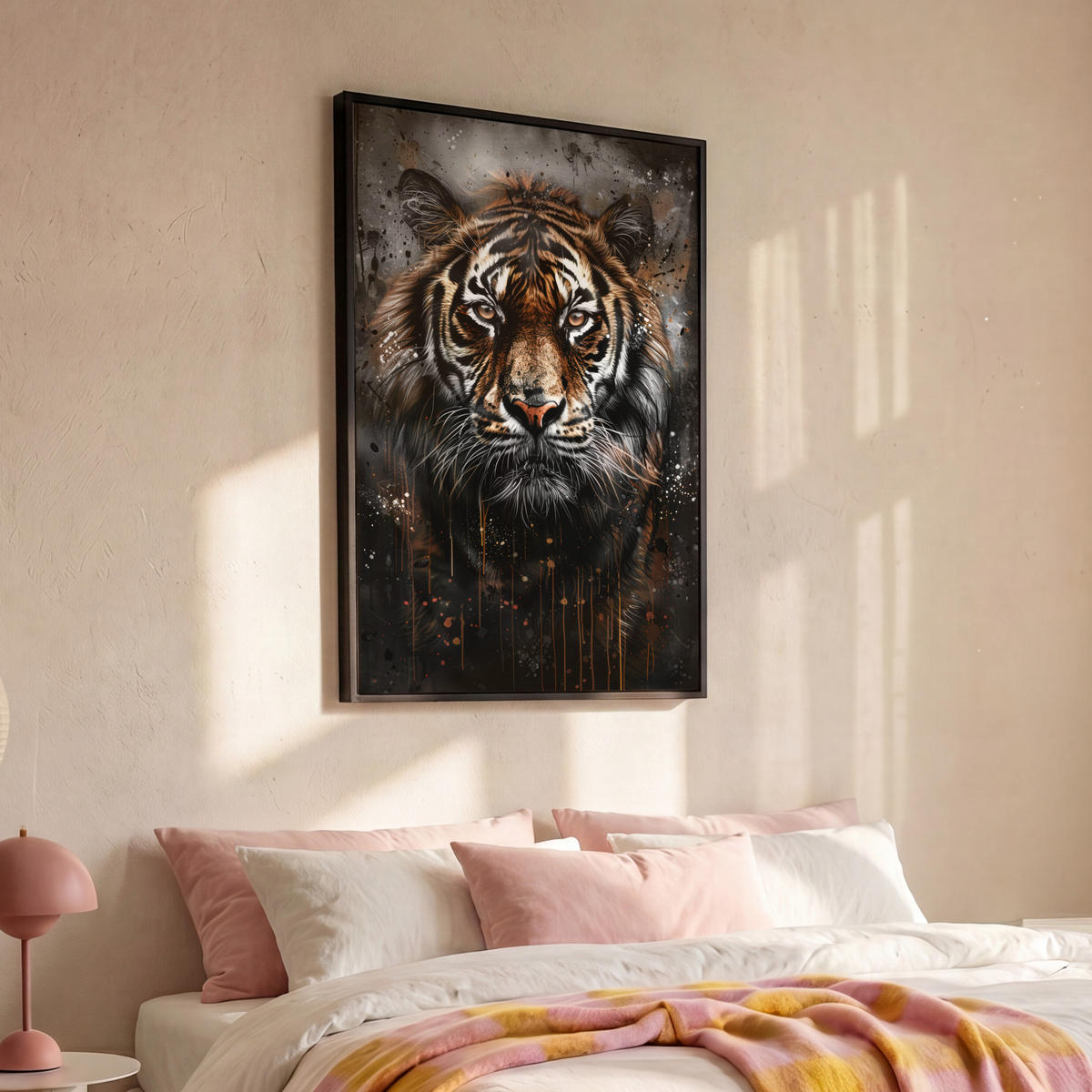 LEINWAND Bilder mit Rahmen - Tiger - Tiere - Porträt - Luxus - Schwarz - 100x150 - Braun, Textil (100/150cm) - MuchoWow