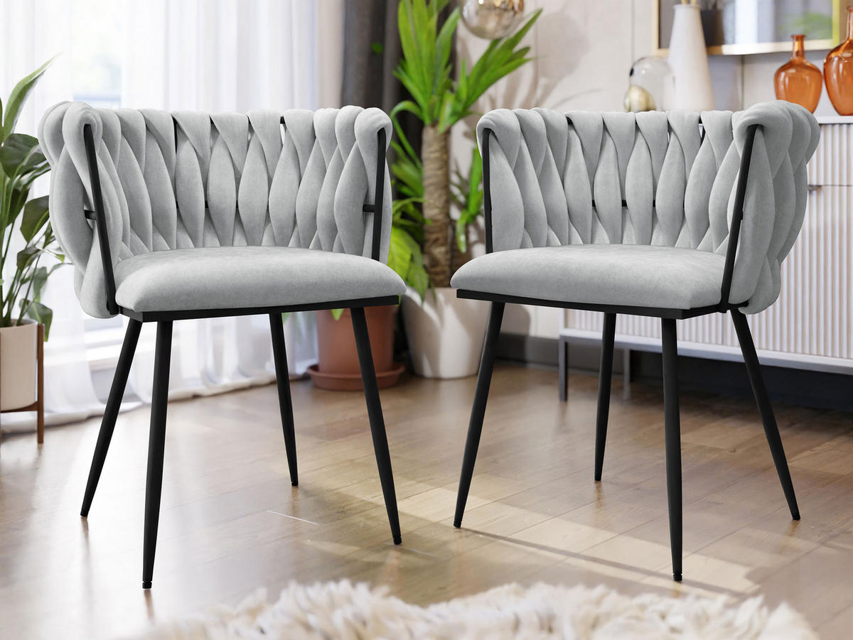 STUHL 2er-Set Muz DC-1142/BK (2 Stück in Samt) - Schwarz/Grau, Textil/Metall (50/76/52cm) - MIRJAN24
