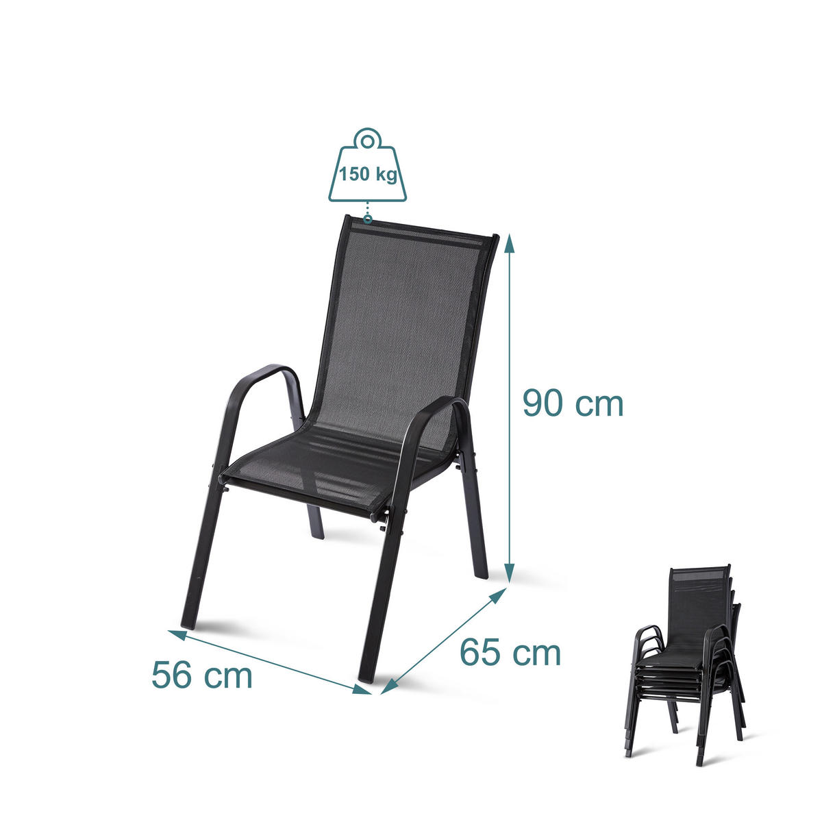 GARTENSTÜHLE-SET - Anthrazit, Kunststoff/Textil (56/90/65cm) - Relaxdays