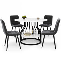 ESSTISCHSET 5-Teilig Rund 80 Cm, MDF Marmor, 4 Graue Samtstühle, Schwarz - Multicolor, Holzwerkstoff (80/76/80cm) - FLIEKS