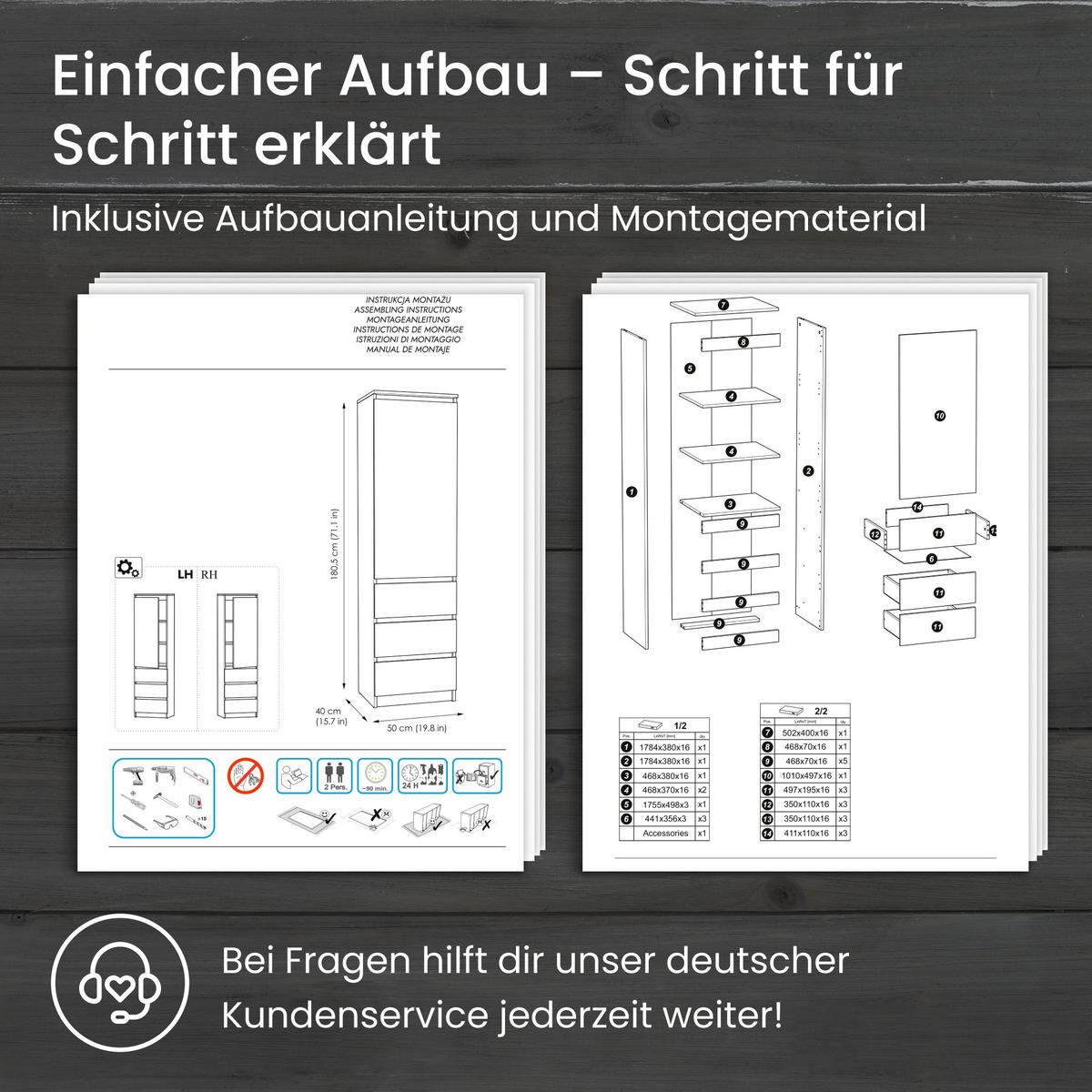 KLEIDERSCHRANK in Anthrazit - Eichefarben/Anthrazit, Holzwerkstoff (50/180.5/40cm) - Home Collective