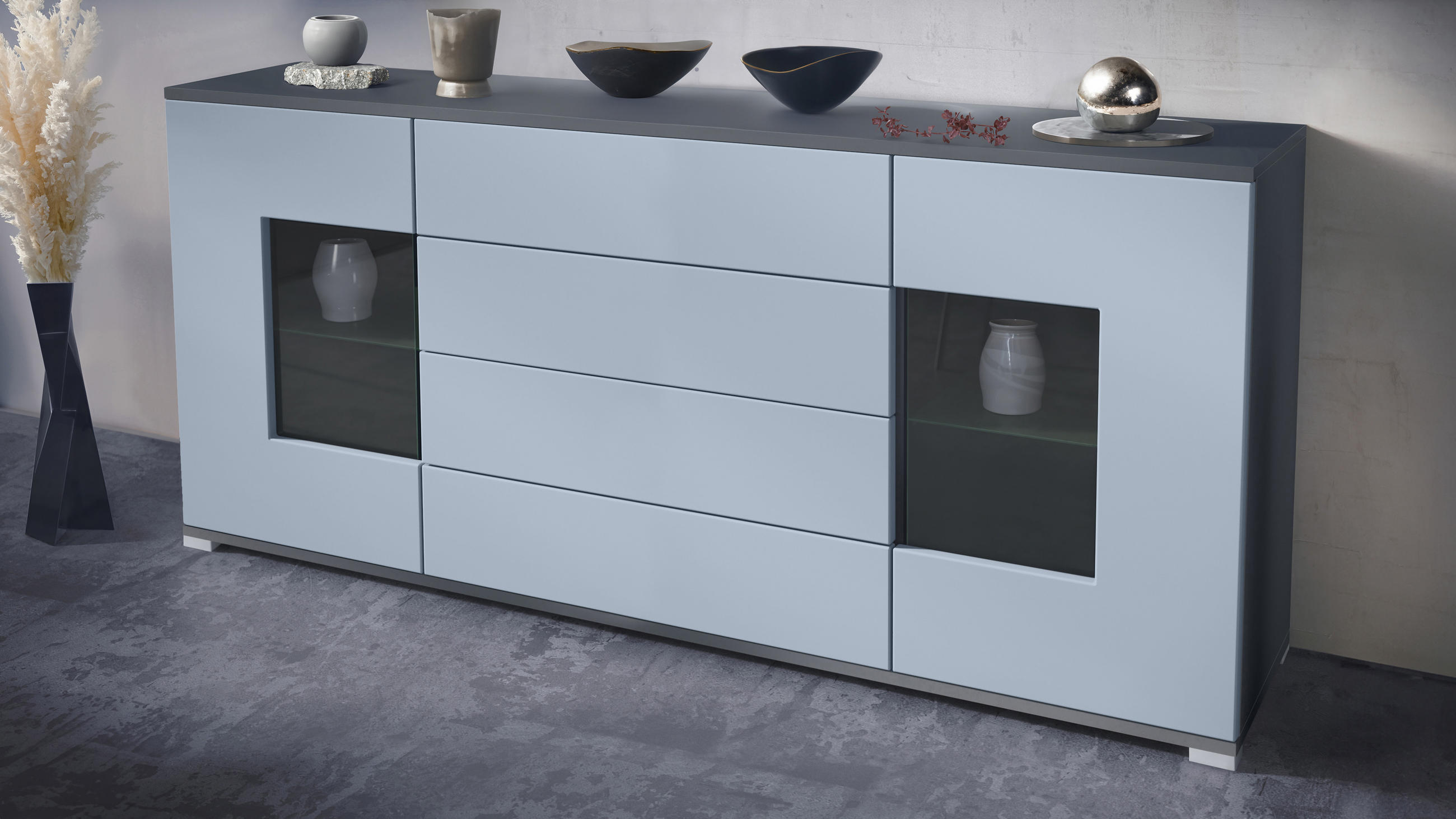 SIDEBOARD Grömitz Denim matt - Pastellblau, Holzwerkstoff (166.5/75.5/35cm) - Vladon