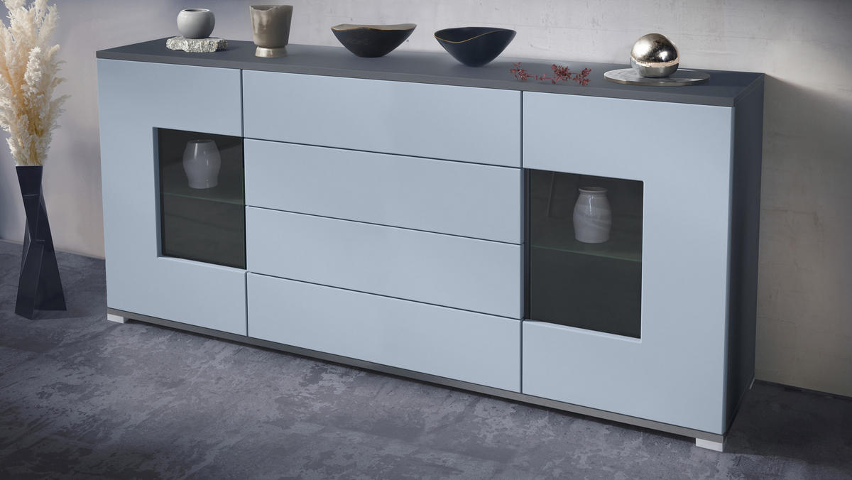 SIDEBOARD Grömitz Denim matt - Pastellblau, Holzwerkstoff (166.5/75.5/35cm) - Vladon