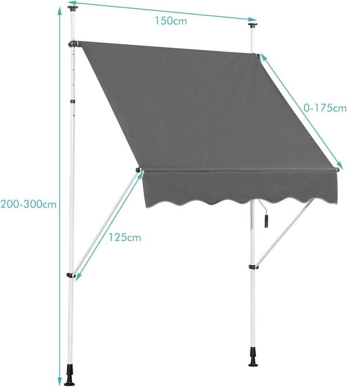 KLEMMMARKISE Grau - Grau, Metall (150/300/125cm) - COSTWAY