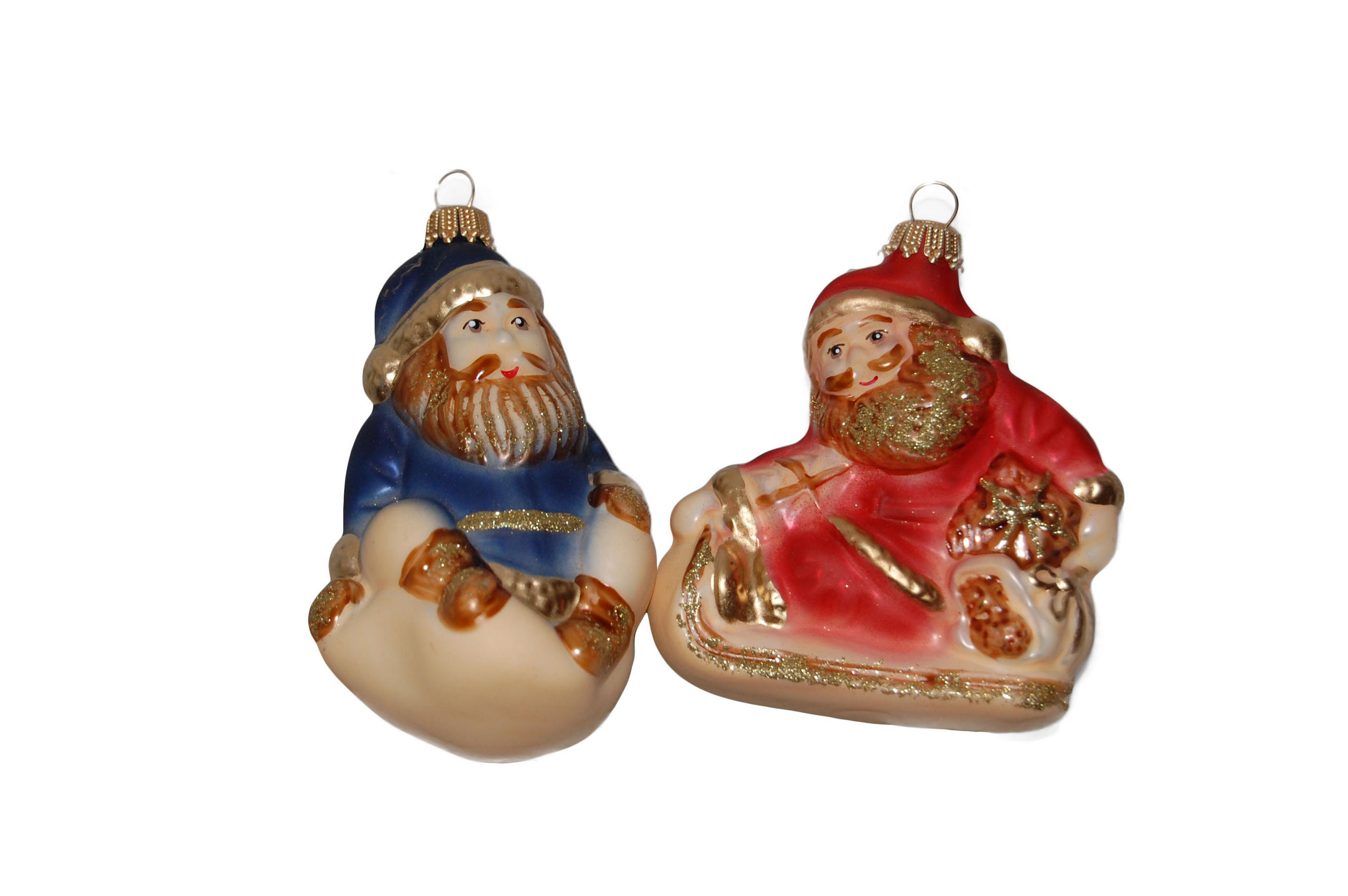 CHRISTBAUMSCHMUCK Weihnachtsmann-Set Country Mehrfarbig 8cm (Glas / 2 Stk.) - Multicolor, Glas (3/8/5cm) - Krebs Glas Lauscha