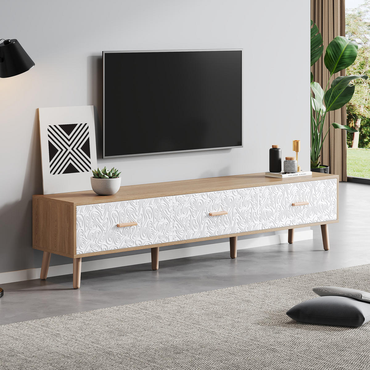 TV-ELEMENT 150/35/39 cm Vintage Holzoptik mit weißen Türen - Weiß, Holzwerkstoff (35/39/150cm) - Korfee