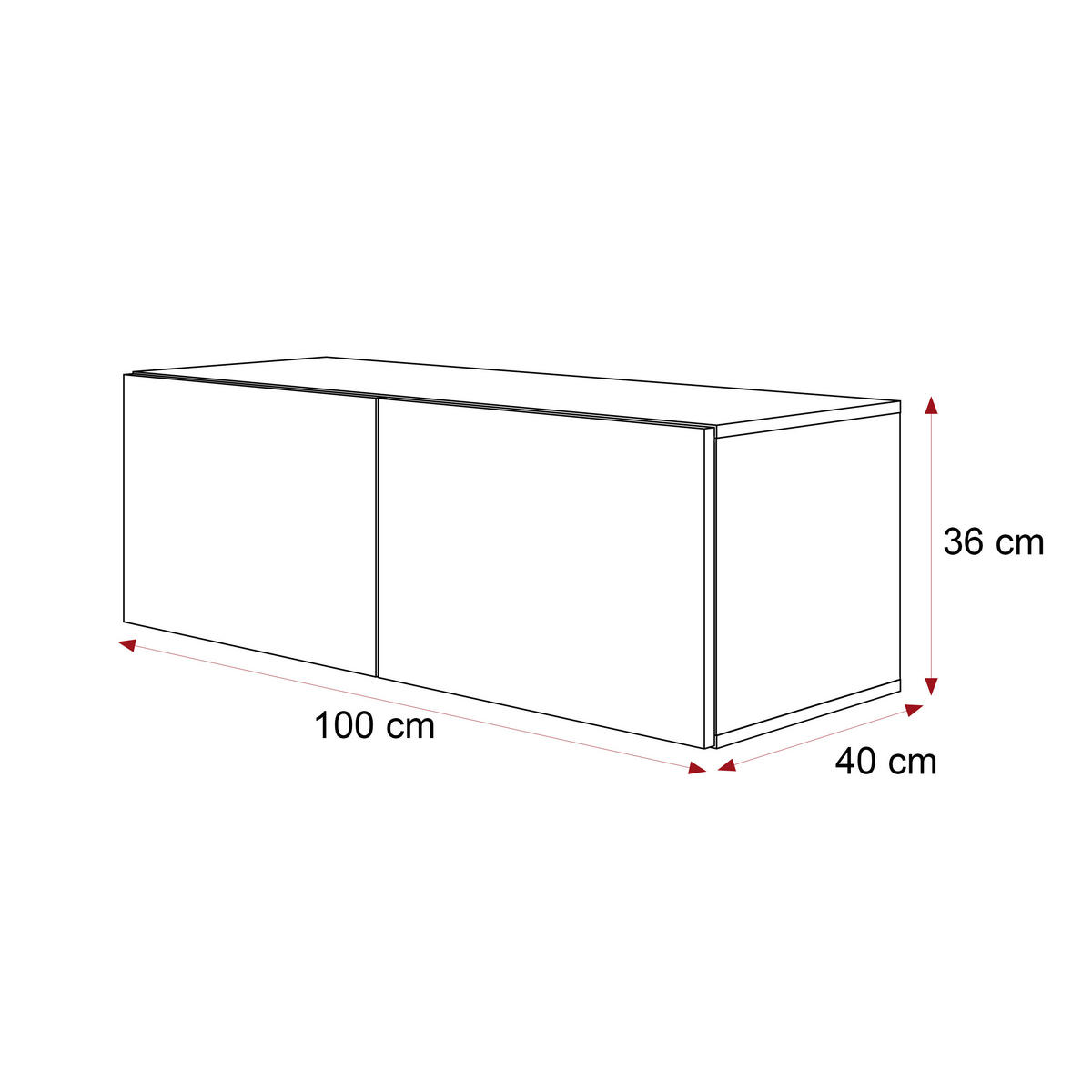 TV-LOWBOARD weiß hochglanz, hängend mit LED-Beleuchtung - Weiß Hochglanz, Holzwerkstoff (100/36/40cm) - Idohome