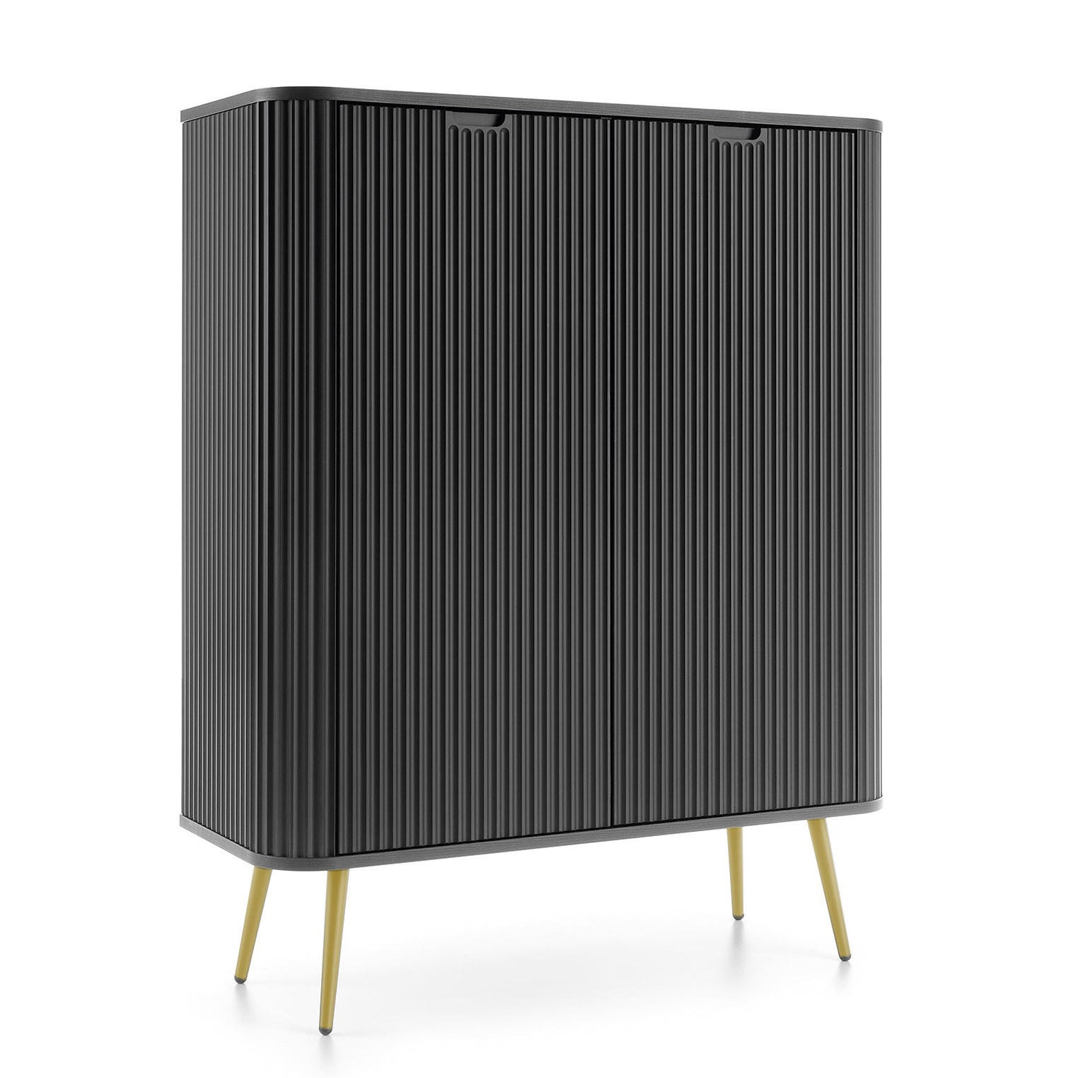 HIGHBOARD Zova Schwarz, Goldene Beine, Hochkommode - Goldfarben/Schwarz, Holzwerkstoff/Metall (103/129/39cm) - Bettso